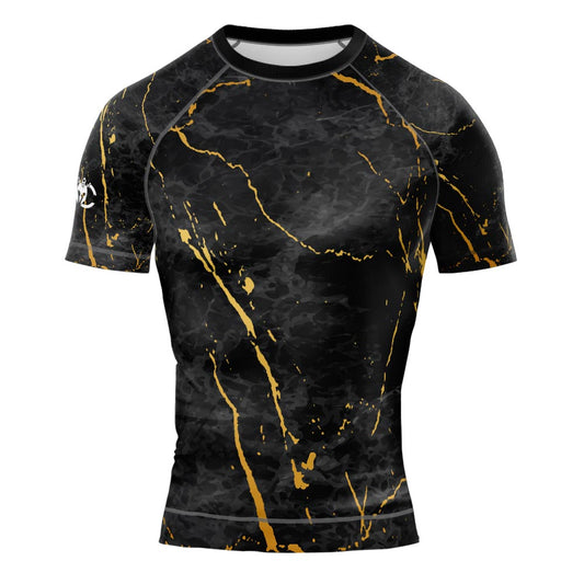 MMA Black Gold Marble Short Sleeve Rash Guard