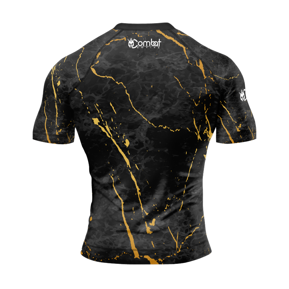 MMA Black Gold Marble Short Sleeve Rash Guard