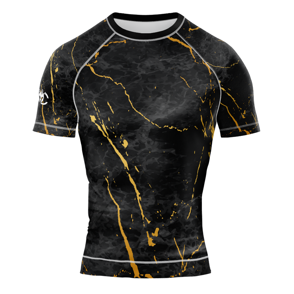 MMA Black Gold Marble Short Sleeve Rash Guard