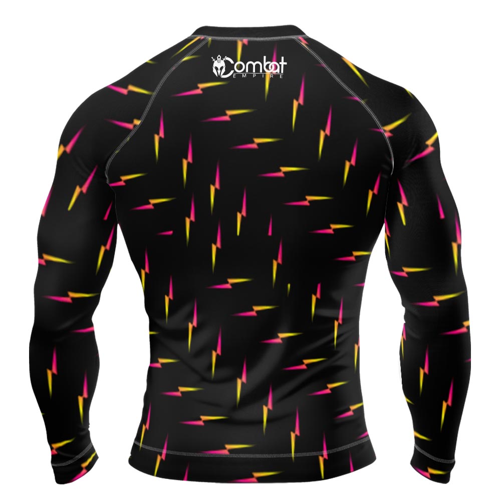 MMA Black with Yellow Gradient Lightning Bolt Long Sleeve Rash Guard
