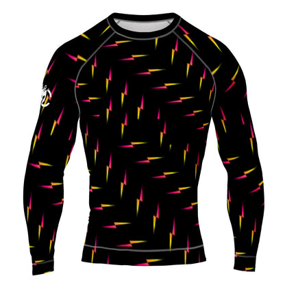 MMA Black with Yellow Gradient Lightning Bolt Long Sleeve Rash Guard