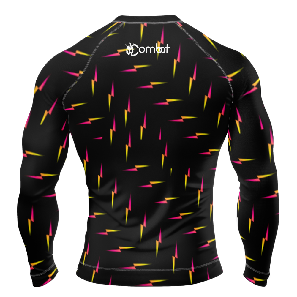 MMA Black with Yellow Gradient Lightning Bolt Long Sleeve Rash Guard