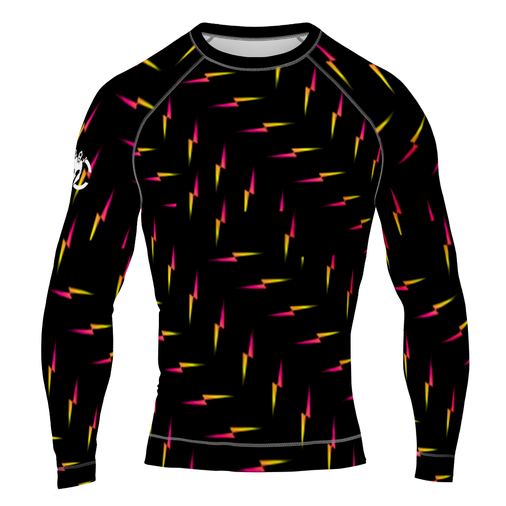 MMA Black with Yellow Gradient Lightning Bolt Long Sleeve Rash Guard