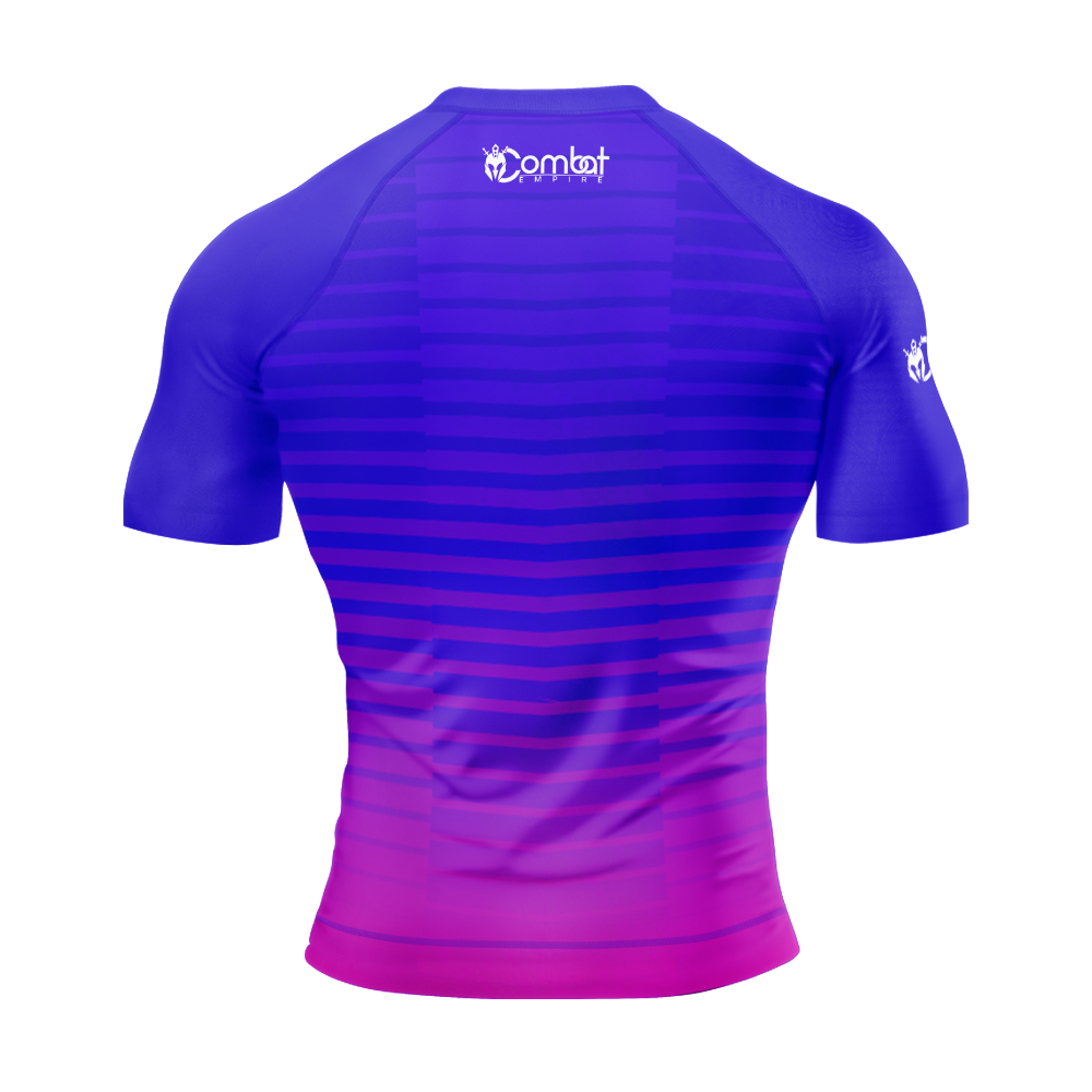 MMA Blue Purple Gradient Stripes Gradient Short Sleeve Rash Guard