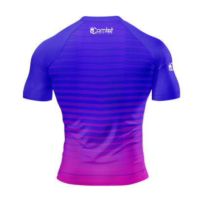 MMA Blue Purple Gradient Stripes Gradient Short Sleeve Rash Guard