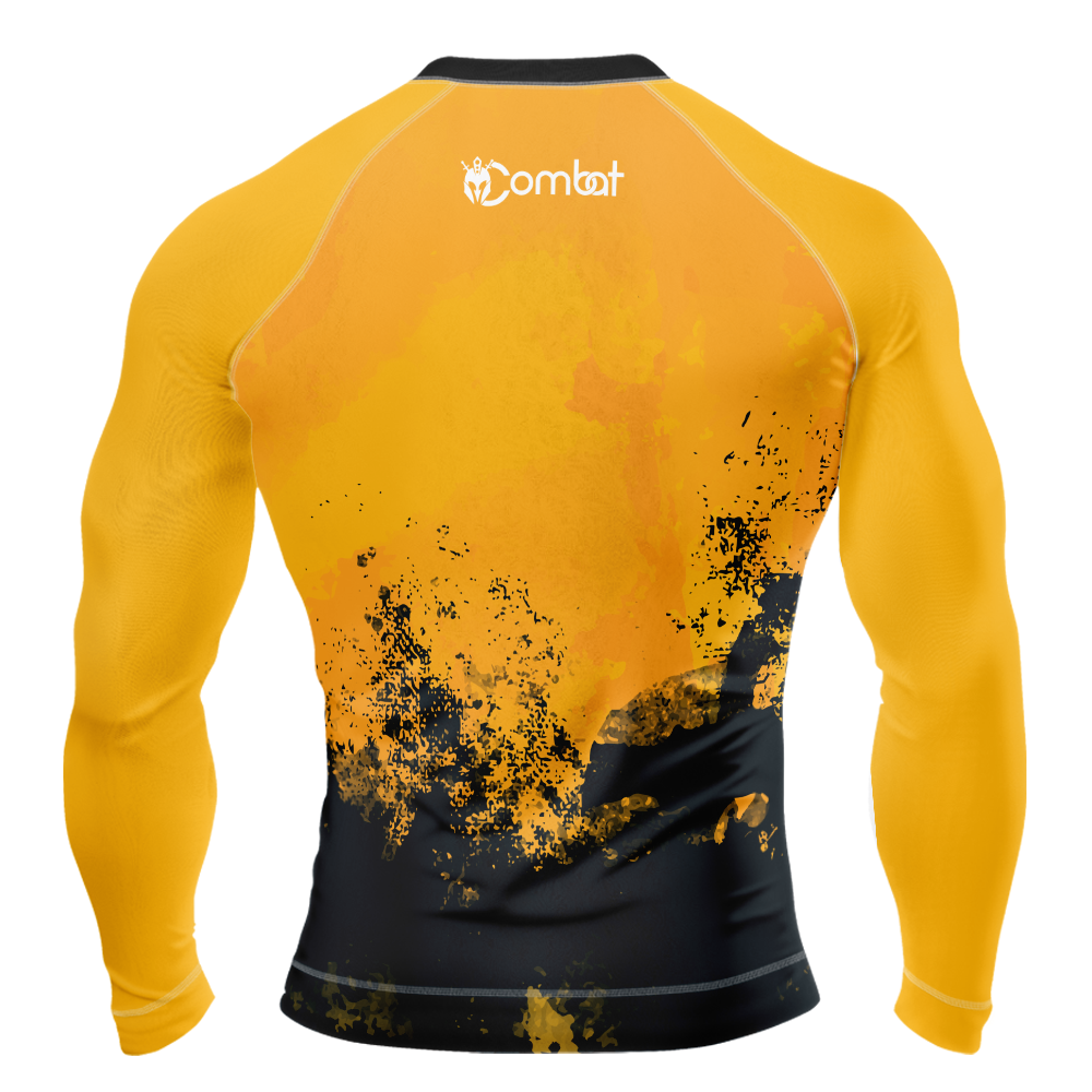 MMA Yellow Black Smash Long Sleeve Rash Guard