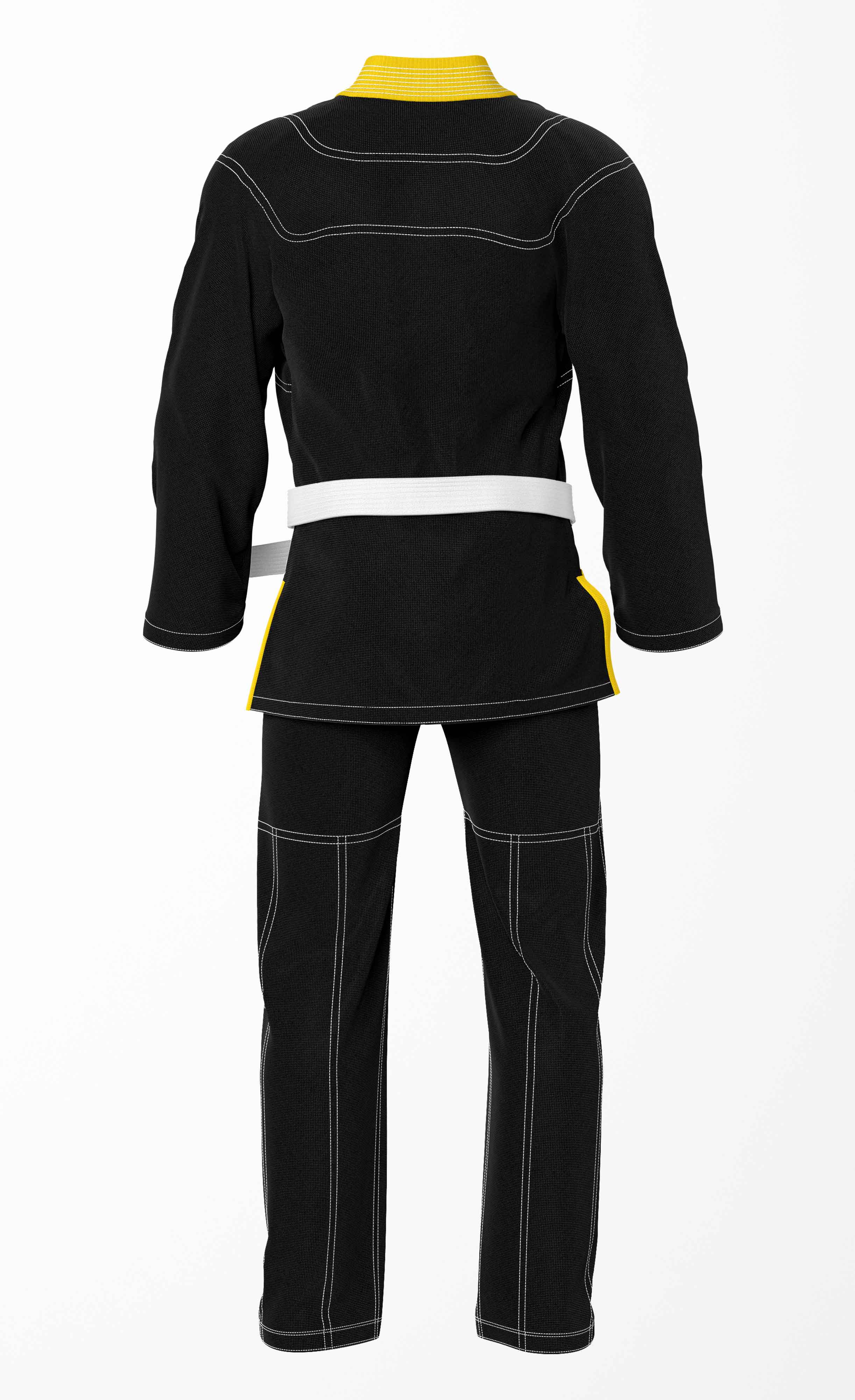 Combat Basic Black with White Stitching and Gold Lapel Brazilian Jiu Jitsu Gi (BJJ GI)