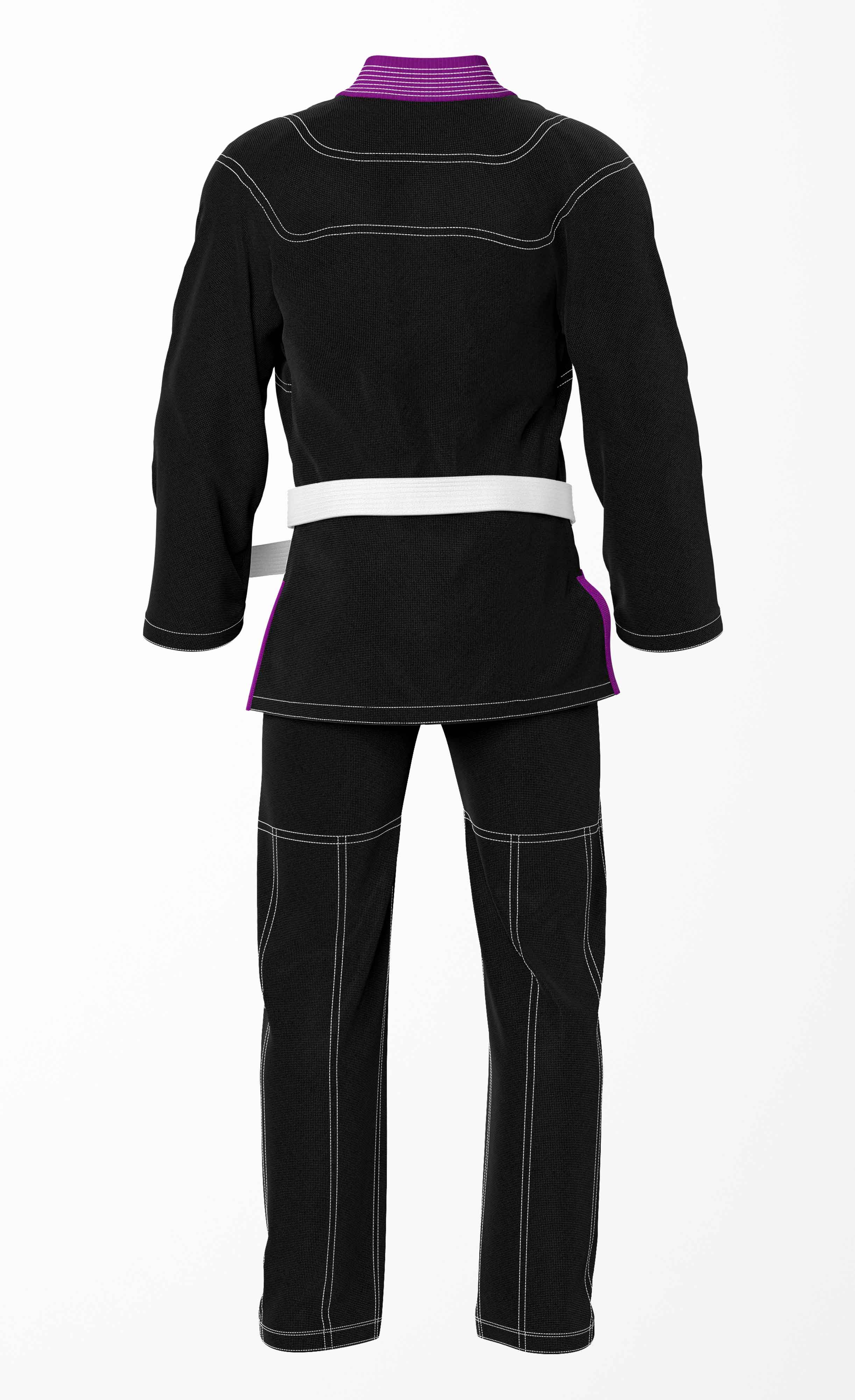Combat Basic Black with White Stitching and Purpal Lapel Brazilian Jiu Jitsu Gi (BJJ GI)