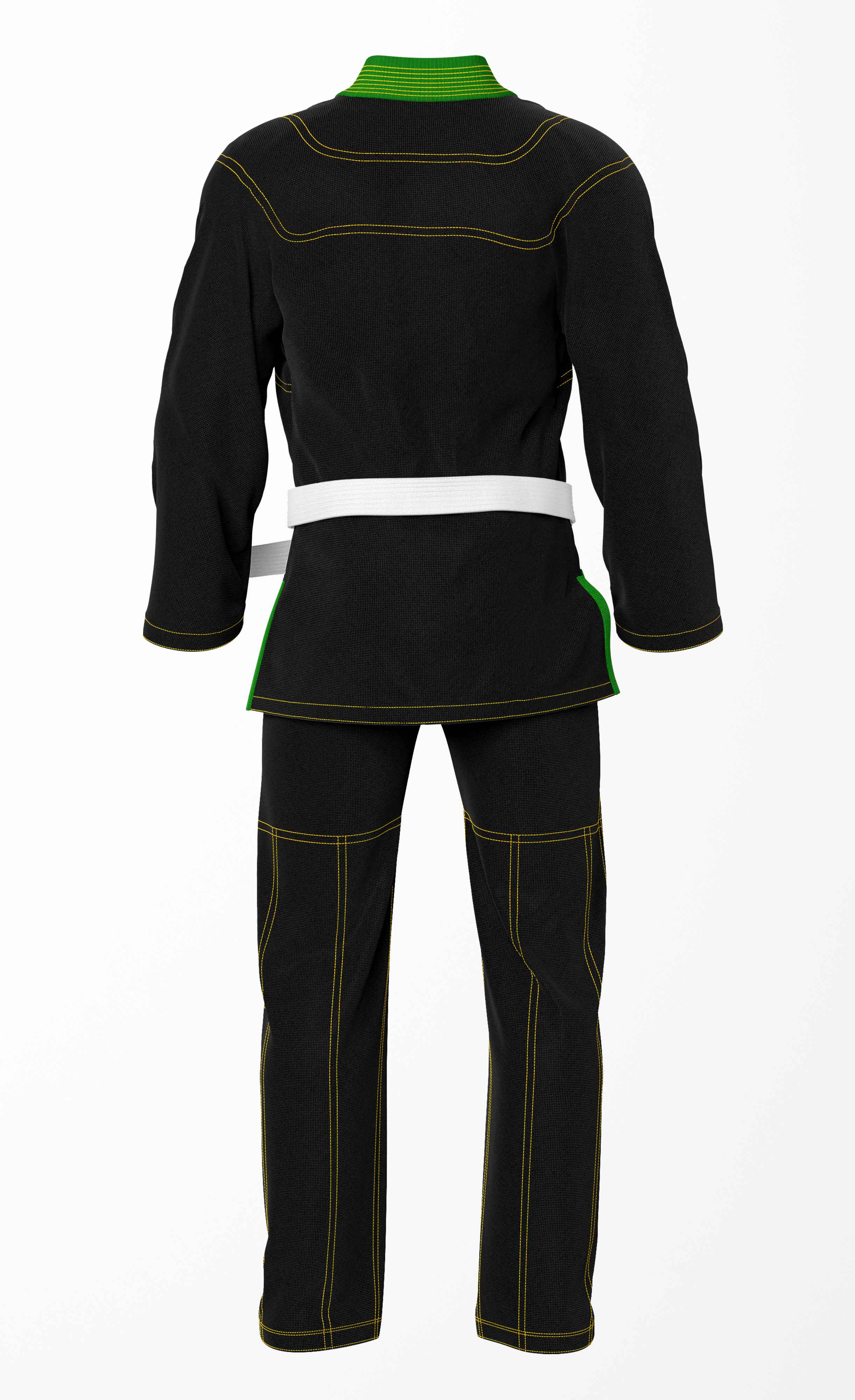Combat Basic Black with Gold Stitching and Green Lapel Brazilian Jiu Jitsu Gi (BJJ GI)