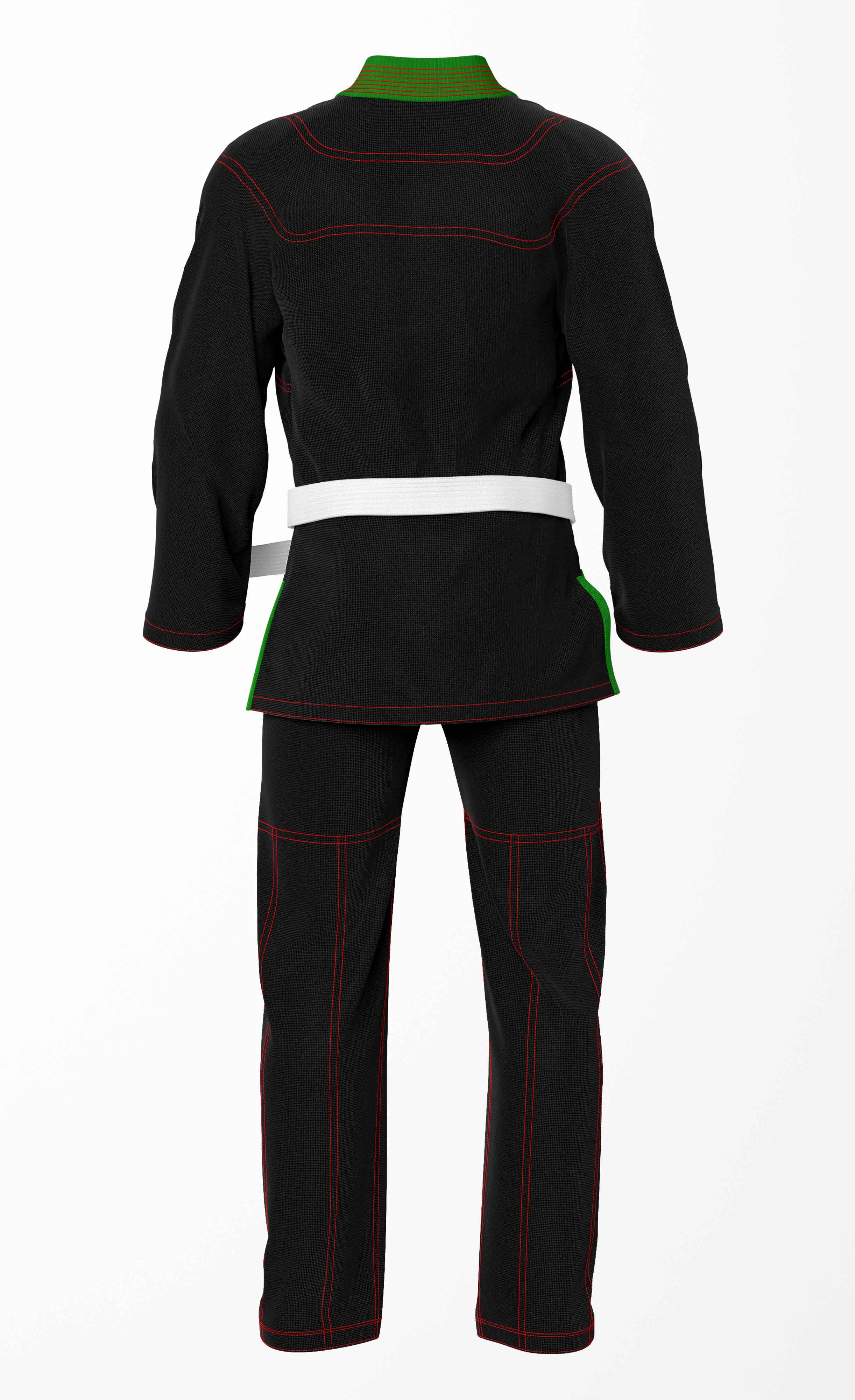 Combat Basic Black with Red Stitching and Green Lapel Brazilian Jiu Jitsu Gi (BJJ GI)