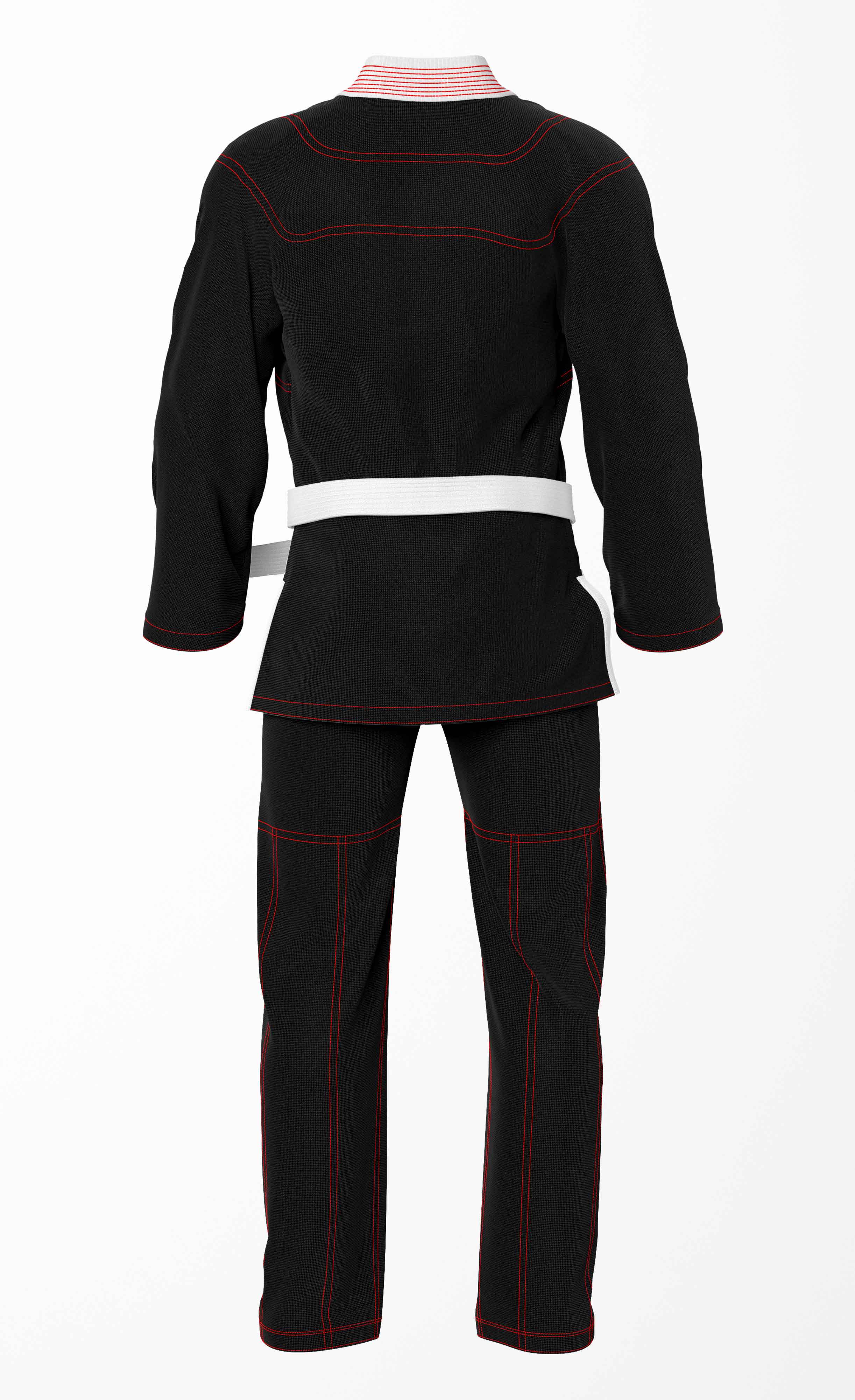 Combat Basic Black with Red Stitching and White Lapel Brazilian Jiu Jitsu Gi (BJJ GI)