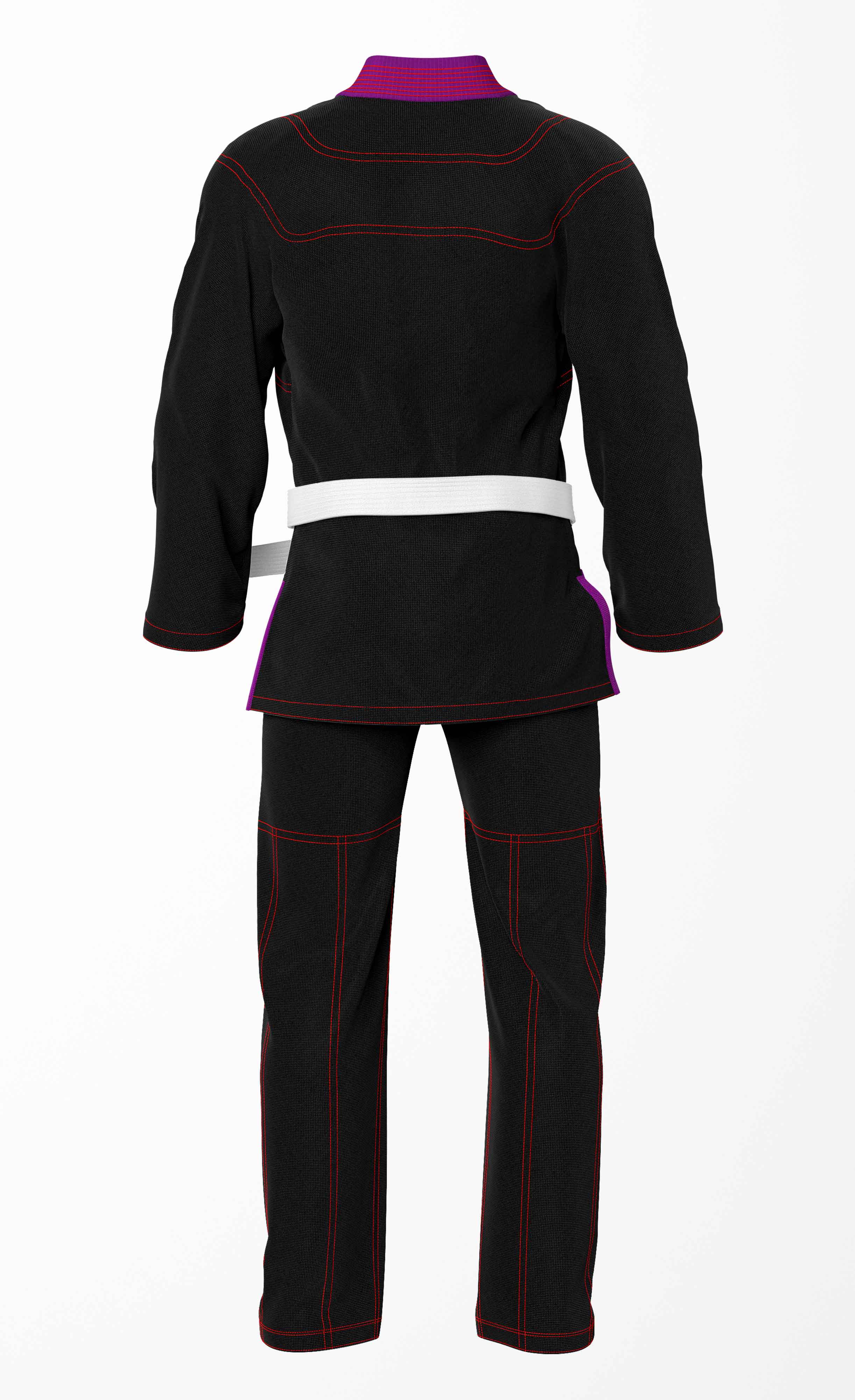 Combat Basic Black with Red Stitching and Purpal Lapel Brazilian Jiu Jitsu Gi (BJJ GI)