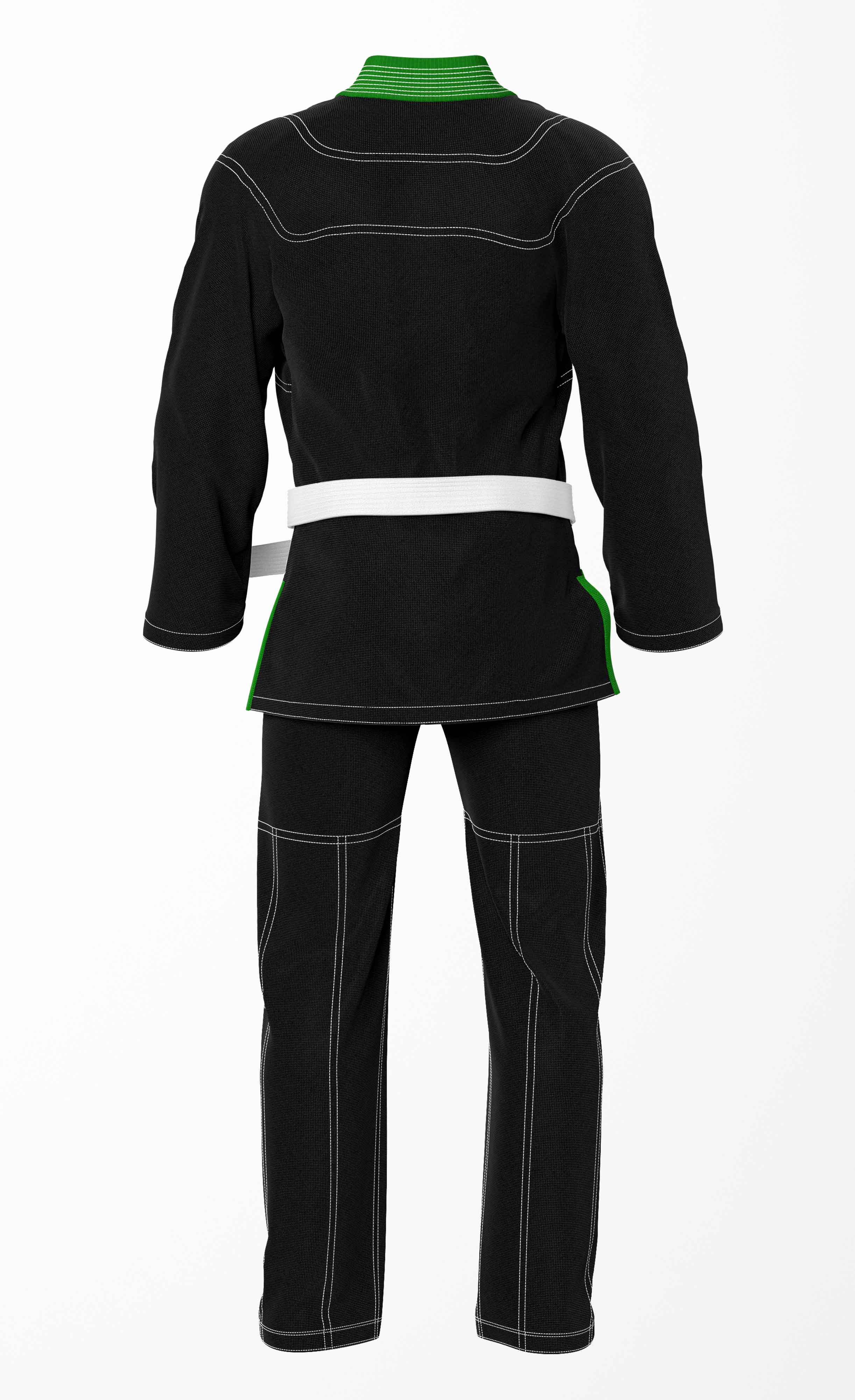 Combat Basic Black with White Stitching and Green Lapel Brazilian Jiu Jitsu Gi (BJJ GI)