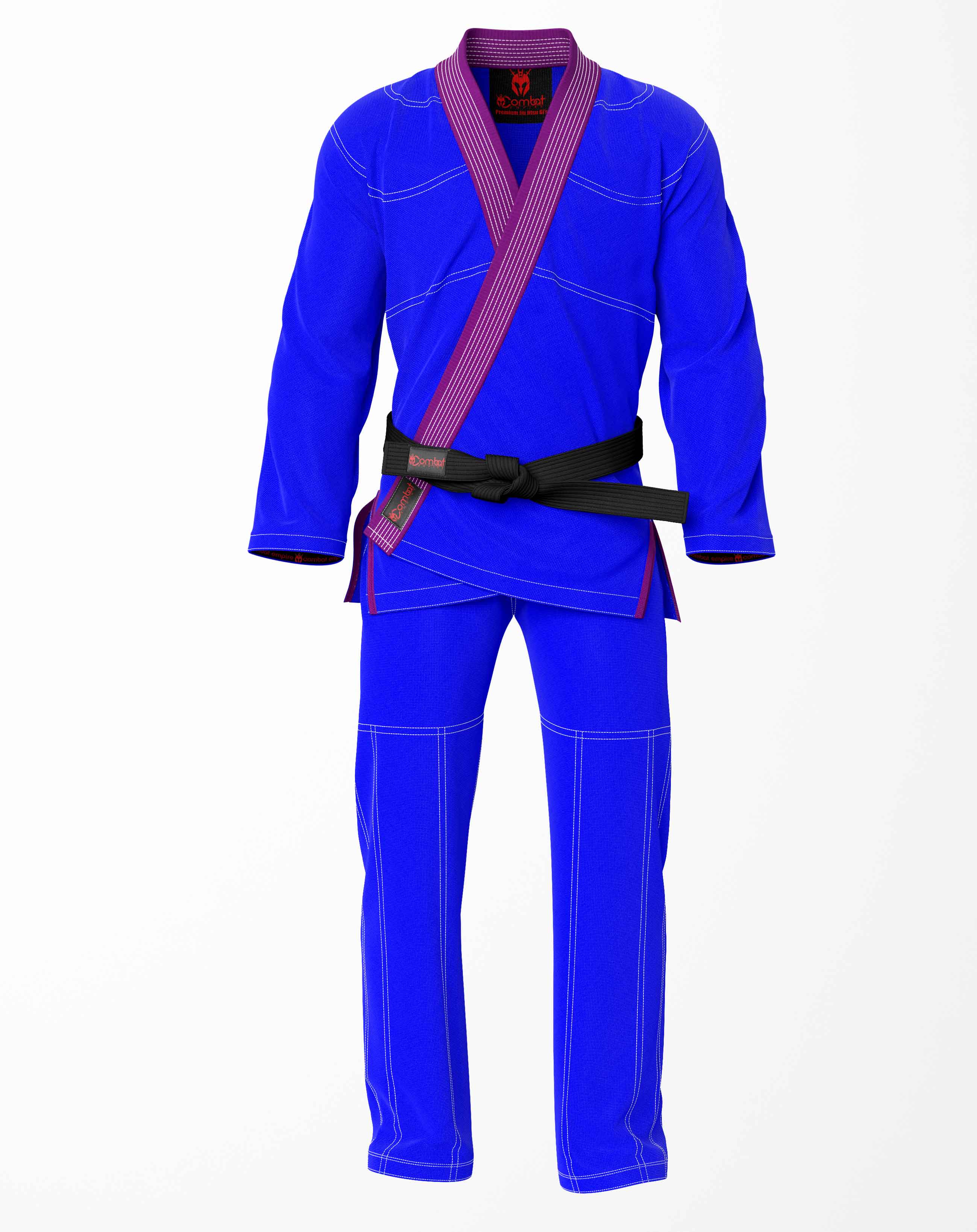 Combat Basic Blue with White Stitching and Purple Lapel Brazilian Jiu Jitsu Gi (BJJ GI)