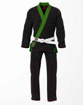 Combat Basic Black with Red Stitching and Green Lapel Brazilian Jiu Jitsu Gi (BJJ GI)