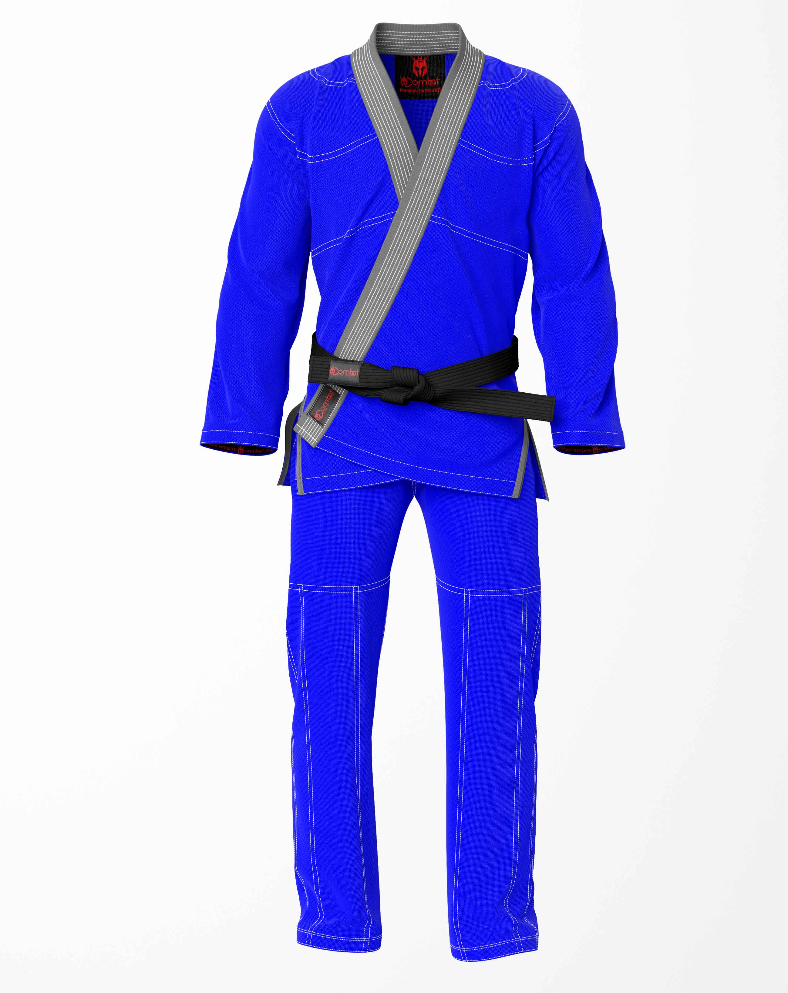 Combat Basic Blue with White Stitching and Gray Lapel Brazilian Jiu Jitsu Gi (BJJ GI)