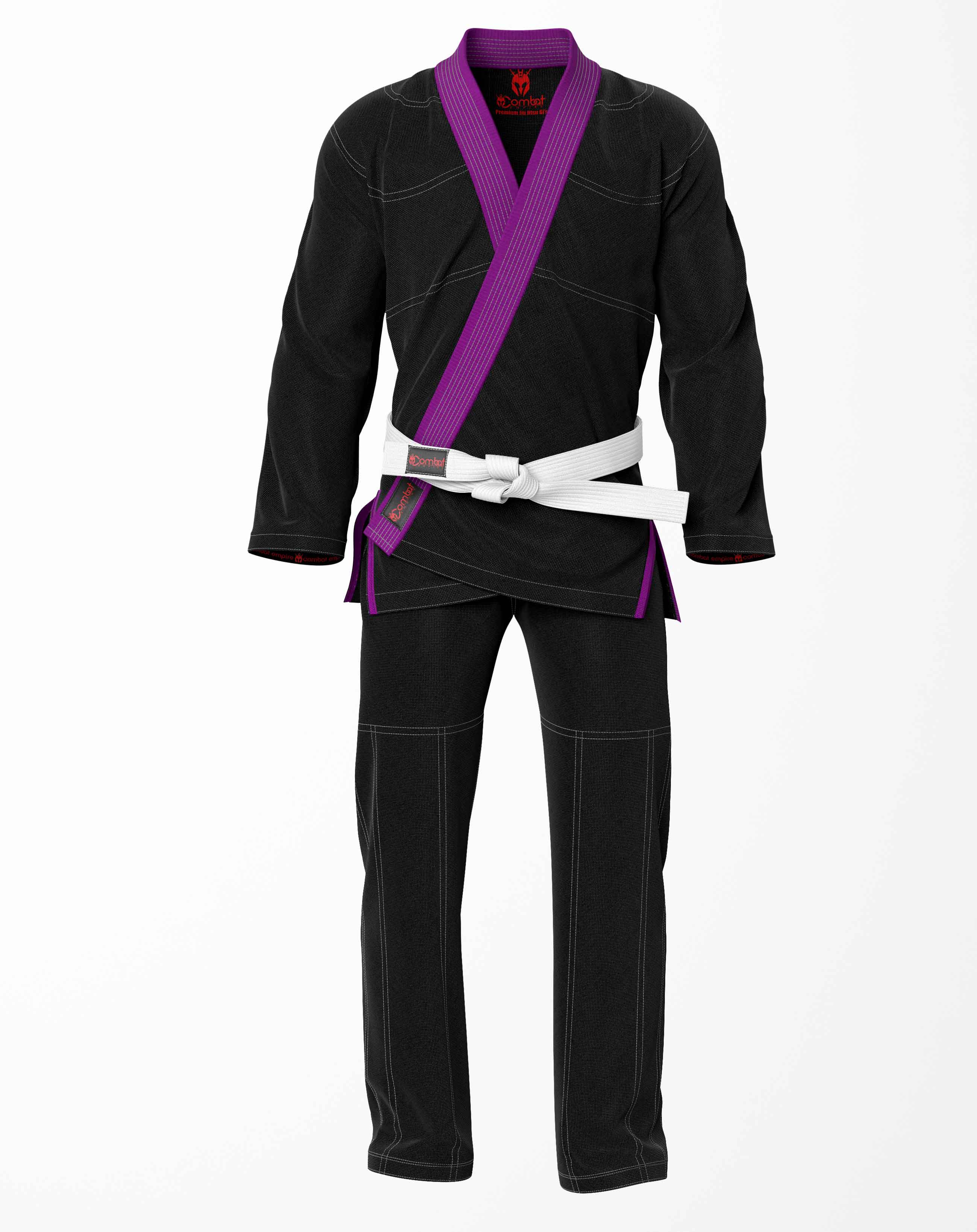Combat Basic Black with Gray Stitching and Purpal Lapel Brazilian Jiu Jitsu Gi (BJJ GI)