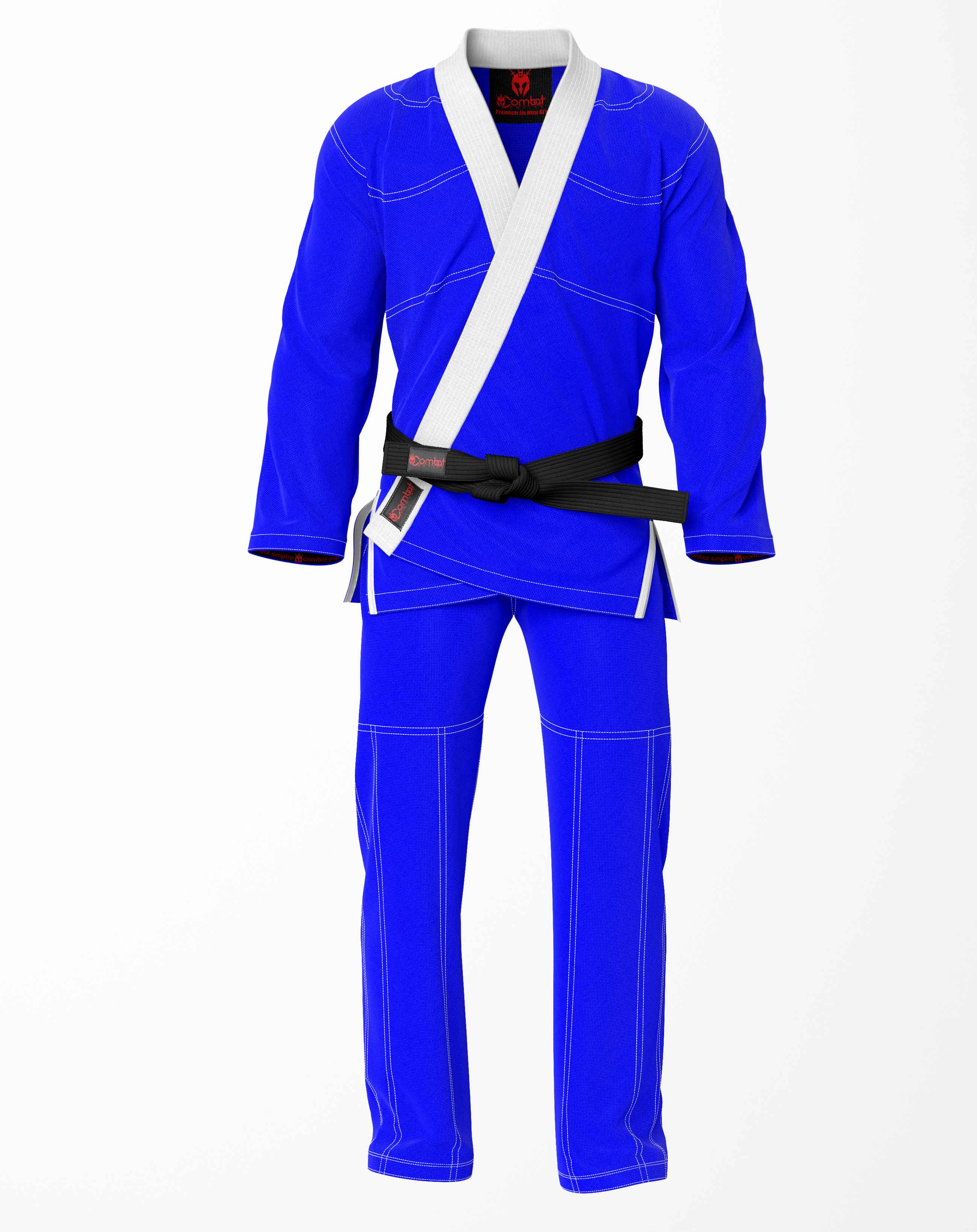 Combat Basic Blue with White Stitching and White Lapel Brazilian Jiu Jitsu Gi (BJJ GI)