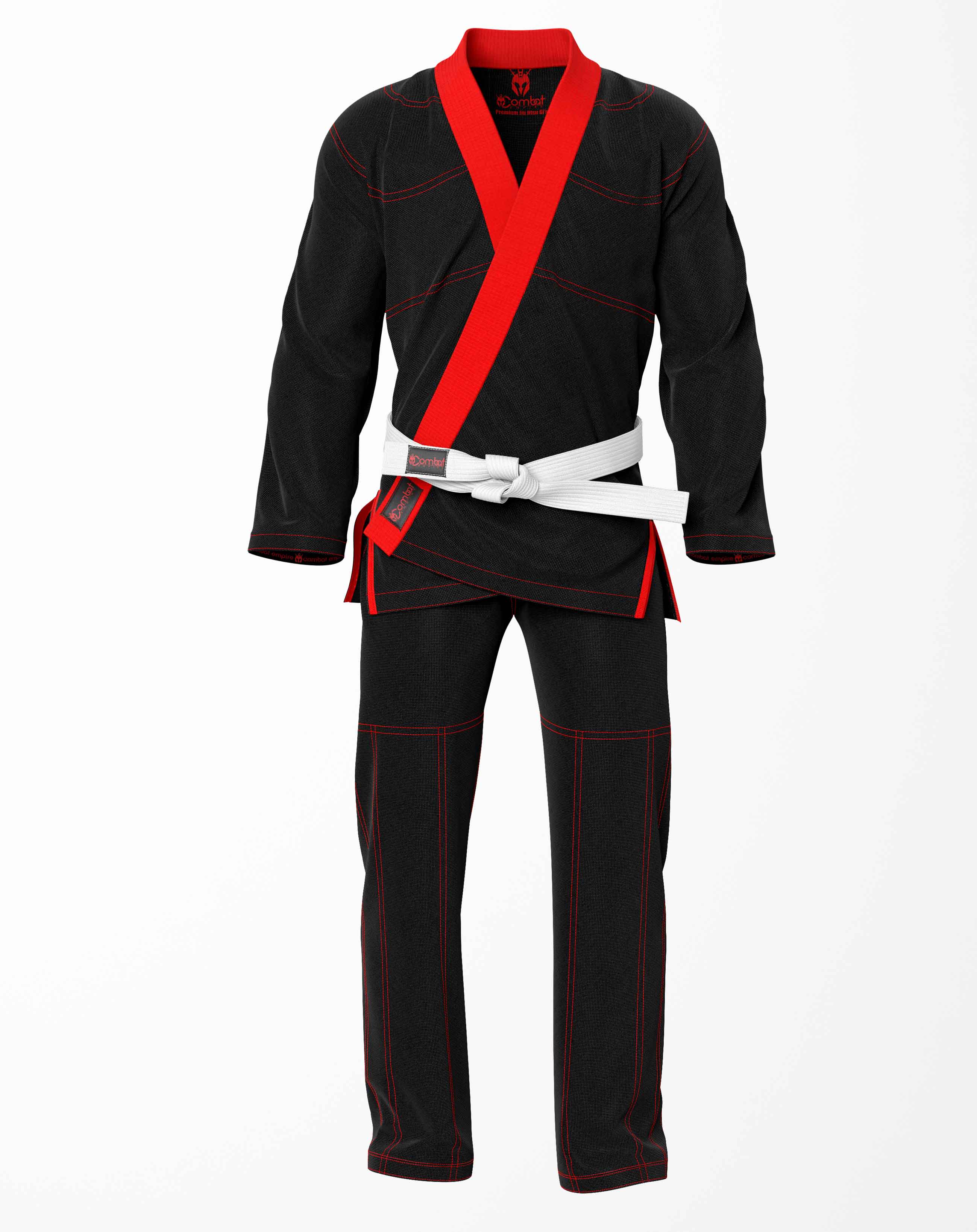 Combat Basic Black with Red Stitching and Red Lapel Brazilian Jiu Jitsu Gi (BJJ GI)