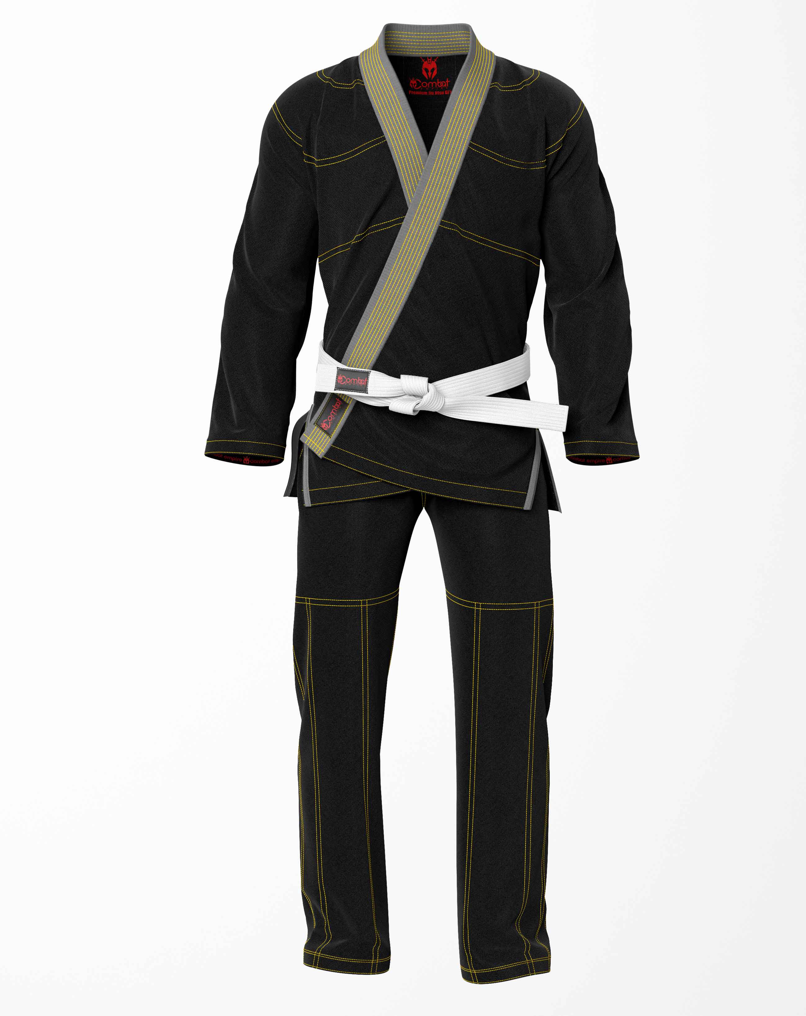 Combat Basic Black with Gold Stitching and Gray Lapel Brazilian Jiu Jitsu Gi (BJJ GI)