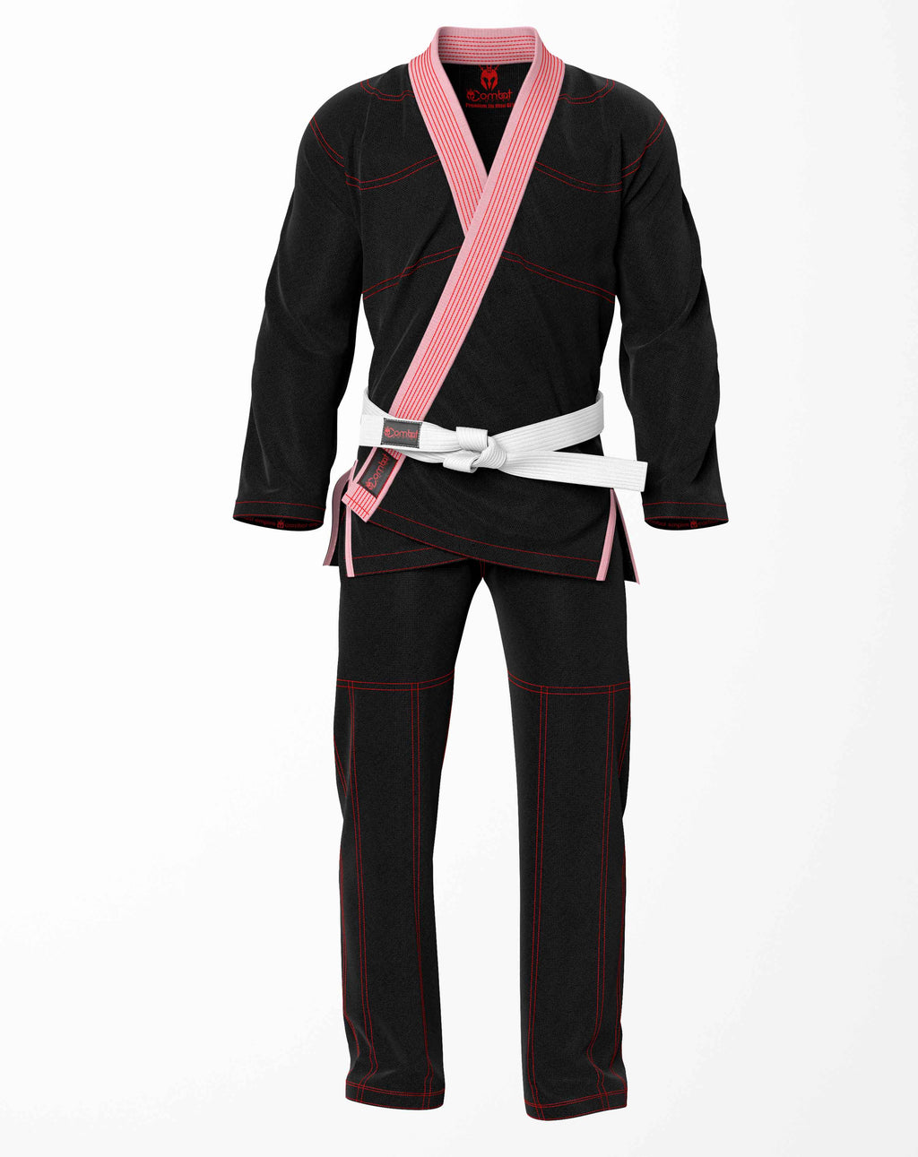 Combat Basic Black with Red Stitching and Pink Lapel Brazilian Jiu Jitsu Gi (BJJ GI)