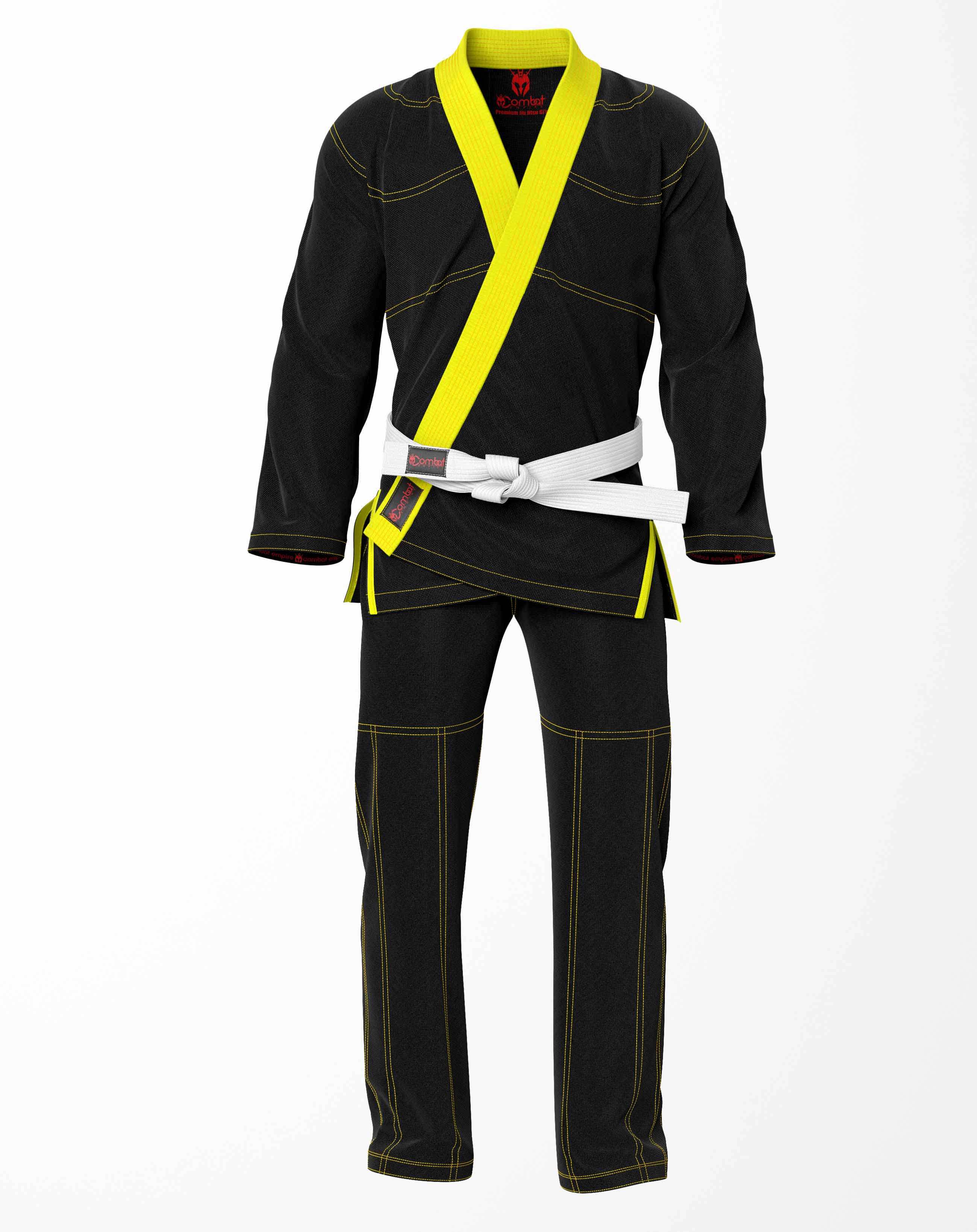Combat Basic Black with Gold Stitching and Yellow Lapel Brazilian Jiu Jitsu Gi (BJJ GI)