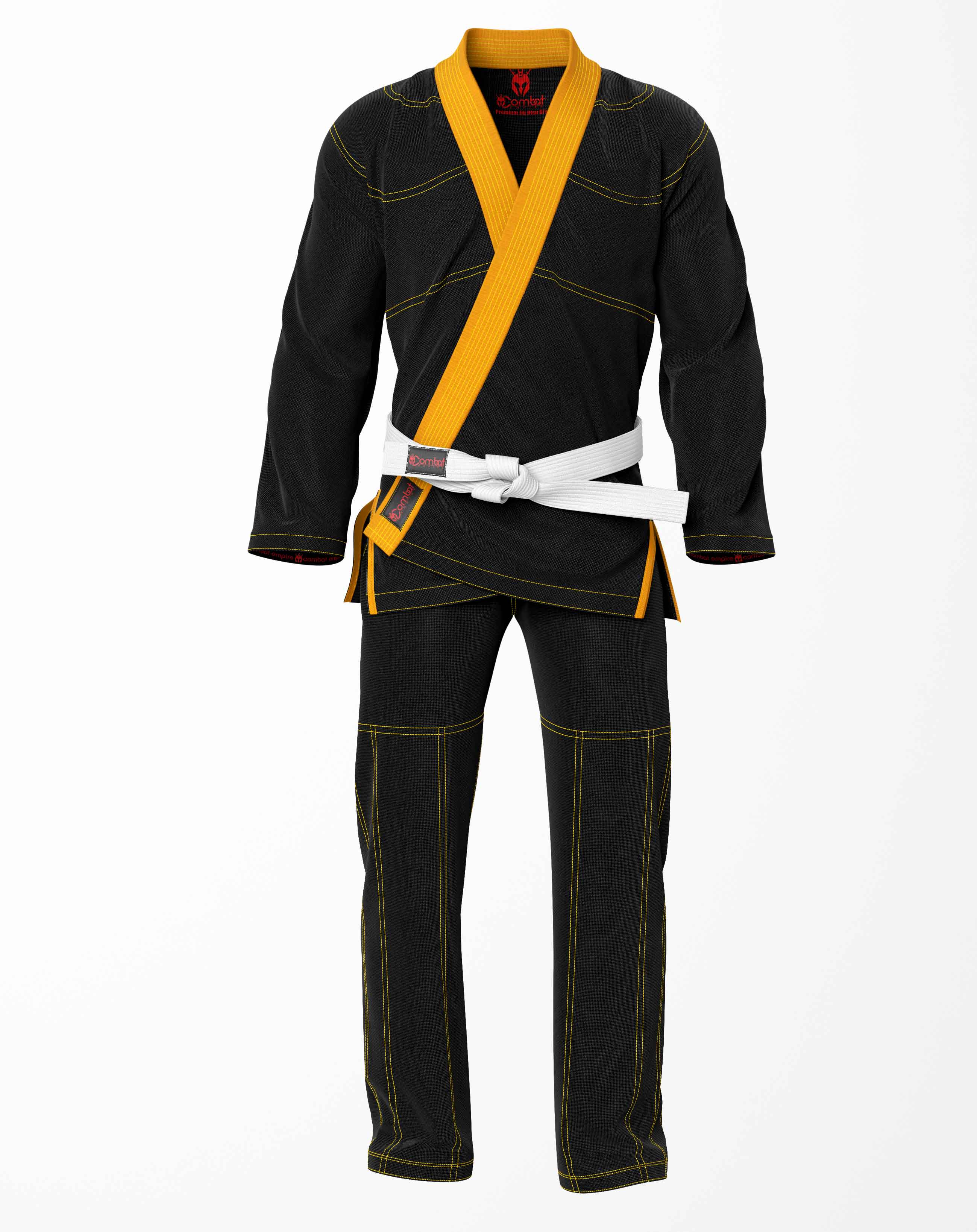 Combat Basic Black with Gold Stitching and Orange Lapel Brazilian Jiu Jitsu Gi (BJJ GI)