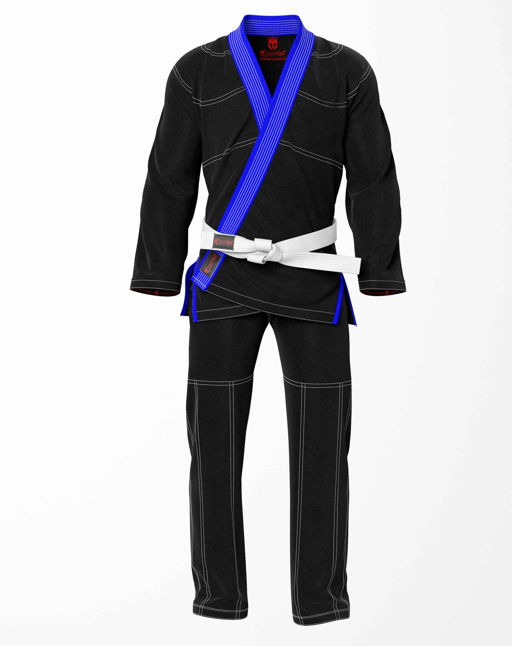 Combat Basic Black with White Stitching and Blue Lapel Bjj Gi