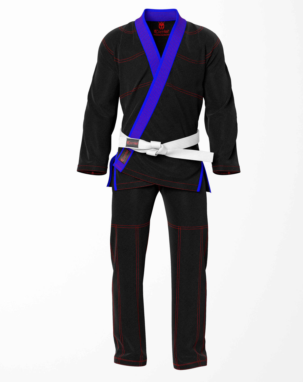 Combat Basic Black with Red Stitching and Blue Lapel Brazilian Jiu Jitsu Gi (BJJ GI)