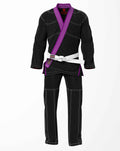 Combat Basic Black with White Stitching and Purpal Lapel Brazilian Jiu Jitsu Gi (BJJ GI)