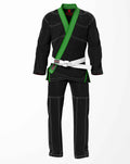 Combat Basic Black with White Stitching and Green Lapel Brazilian Jiu Jitsu Gi (BJJ GI)