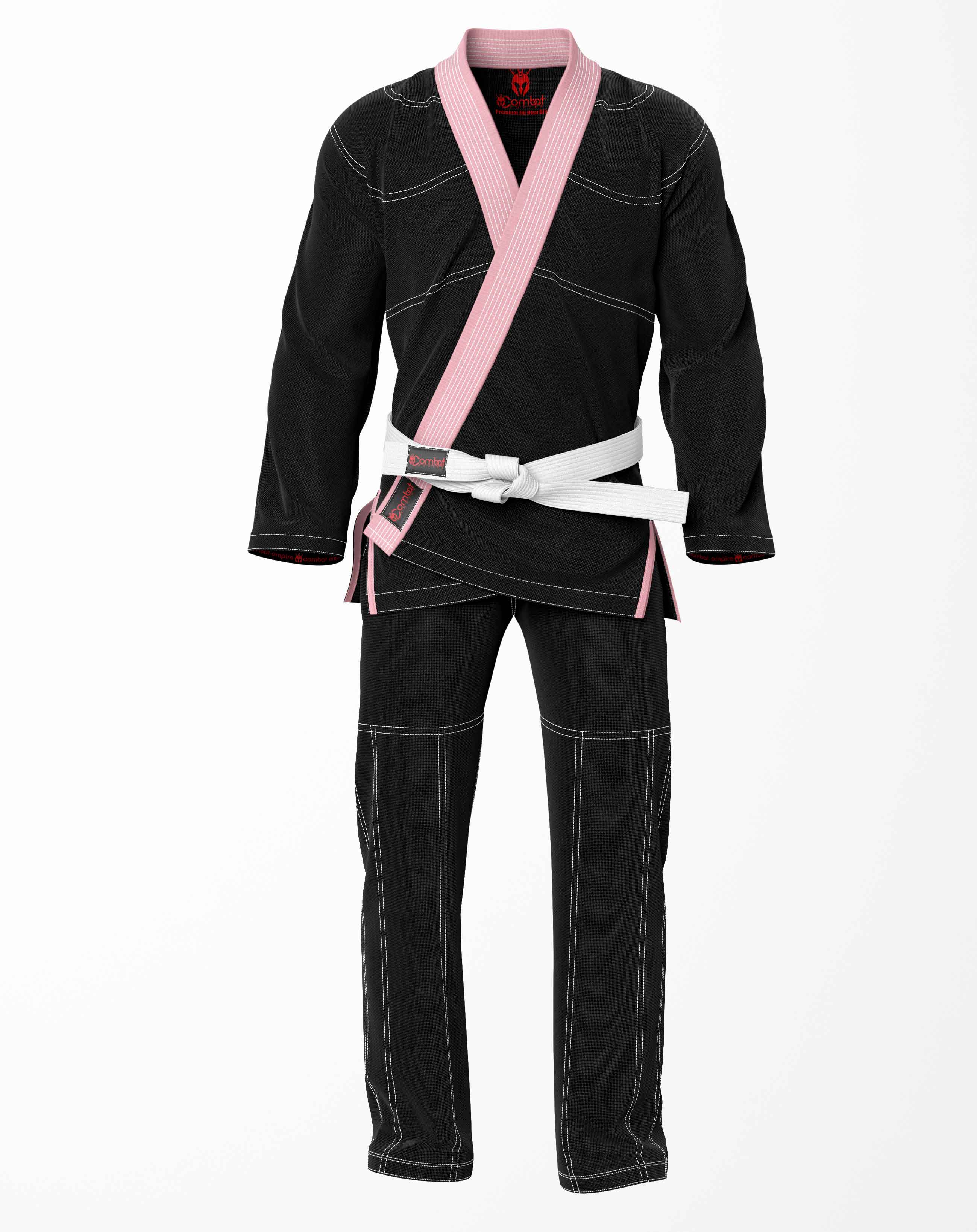 Combat Basic Black with White Stitching and Pink Lapel Brazilian Jiu Jitsu Gi (BJJ GI)