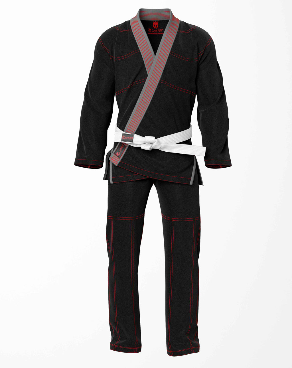 Combat Basic Black with Red Stitching and Gray Lapel Brazilian Jiu Jitsu Gi (BJJ GI)