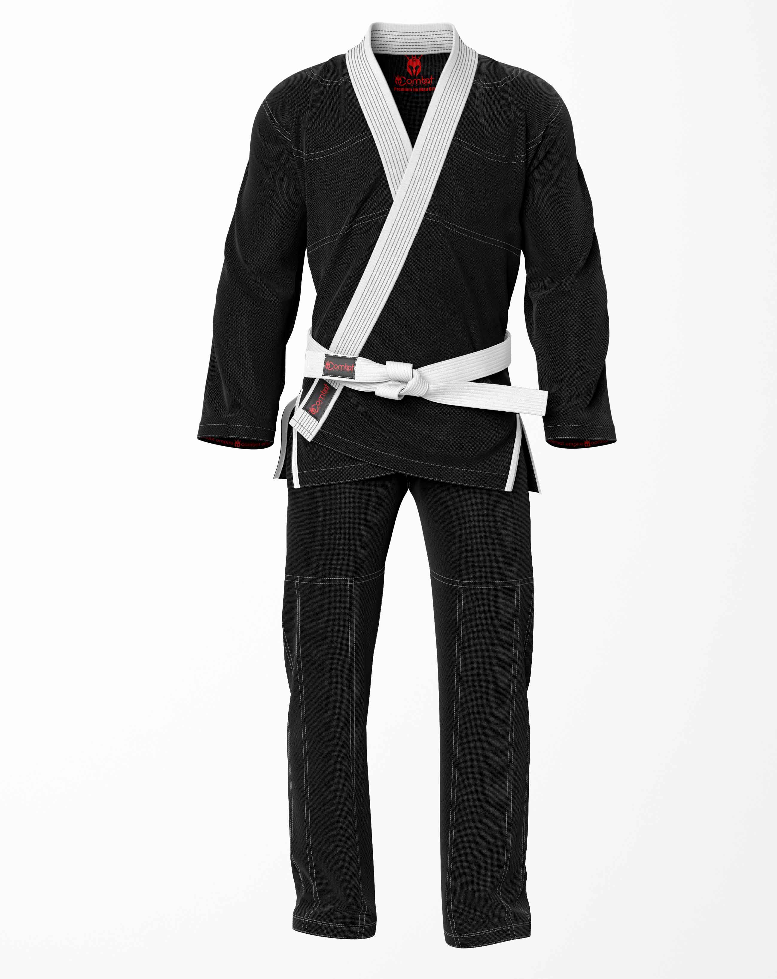 Combat Basic Black with Gray Stitching and White Lapel Brazilian Jiu Jitsu Gi (BJJ GI)