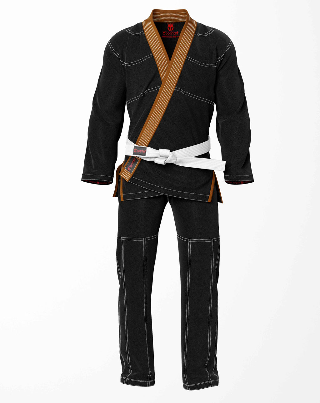 Combat Basic Black with White Stitching and Brown Lapel Brazilian Jiu Jitsu Gi (BJJ GI)
