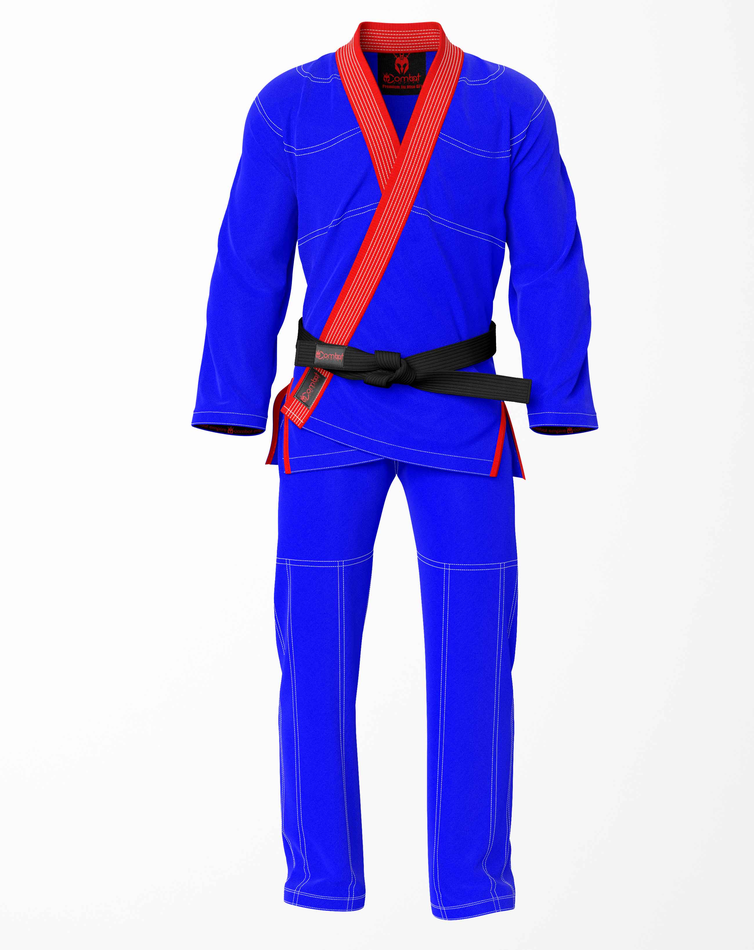 Combat Basic Blue with White Stitching and Red Lapel Brazilian Jiu Jitsu Gi (BJJ GI)