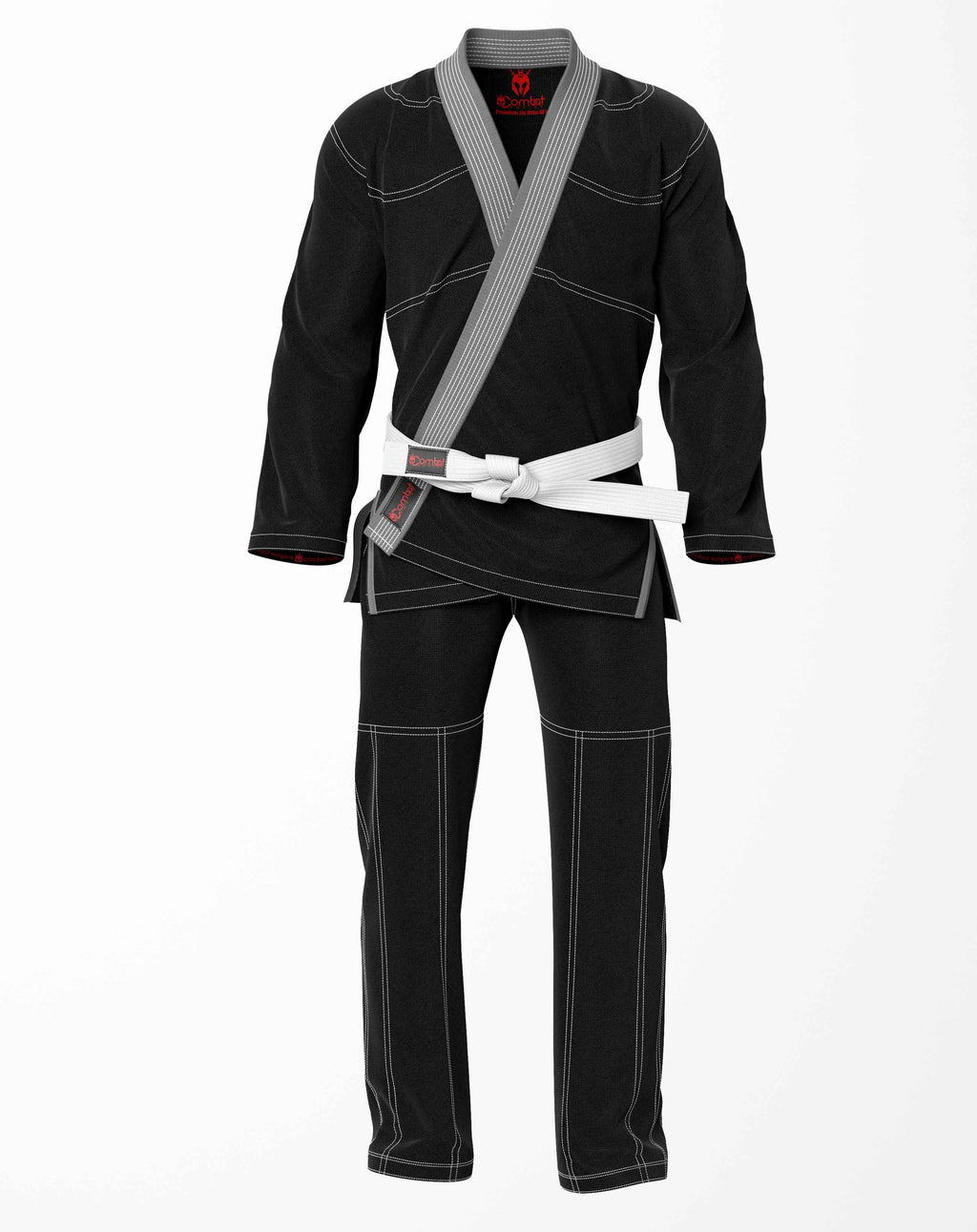 Combat Basic Black with White Stitching and Gray Lapel Brazilian Jiu Jitsu Gi (BJJ GI)