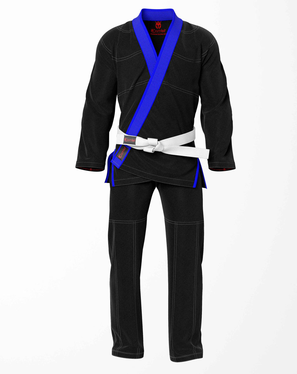 Combat Basic Black with Gray Stitching and Blue Lapel Brazilian Jiu Jitsu Gi (BJJ GI)