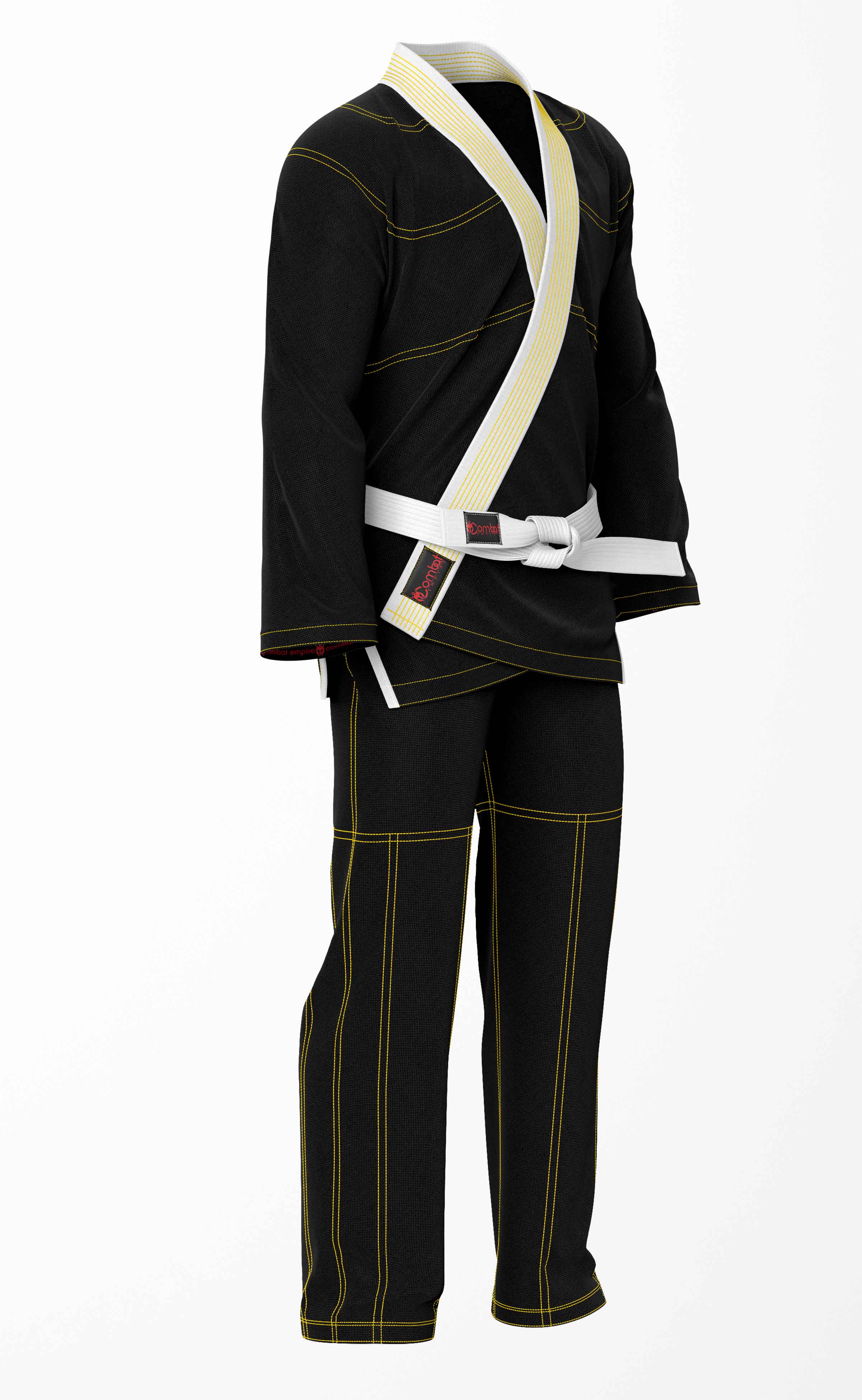 Combat Basic Black with Gold Stitching and White Lapel Brazilian Jiu Jitsu Gi (BJJ GI)