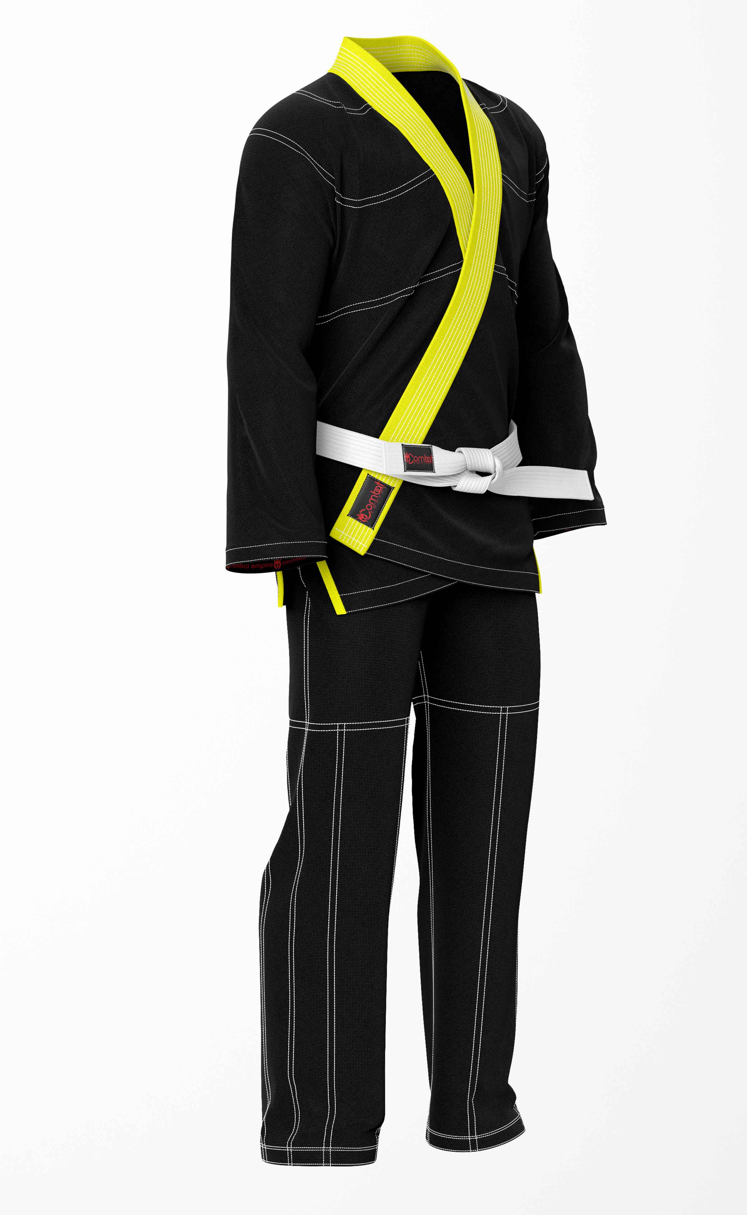 Combat Basic Black with White Stitching and Yellow Lapel Brazilian Jiu Jitsu Gi (BJJ GI)