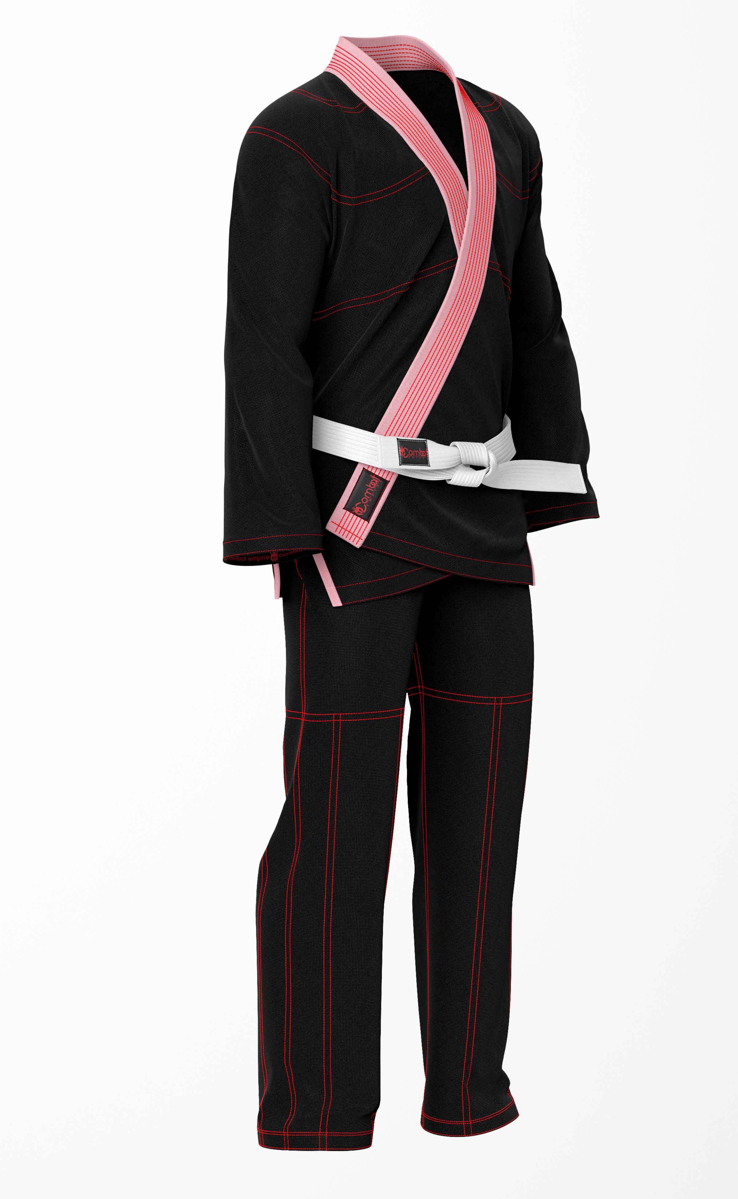Combat Basic Black with Red Stitching and Pink Lapel Brazilian Jiu Jitsu Gi (BJJ GI)