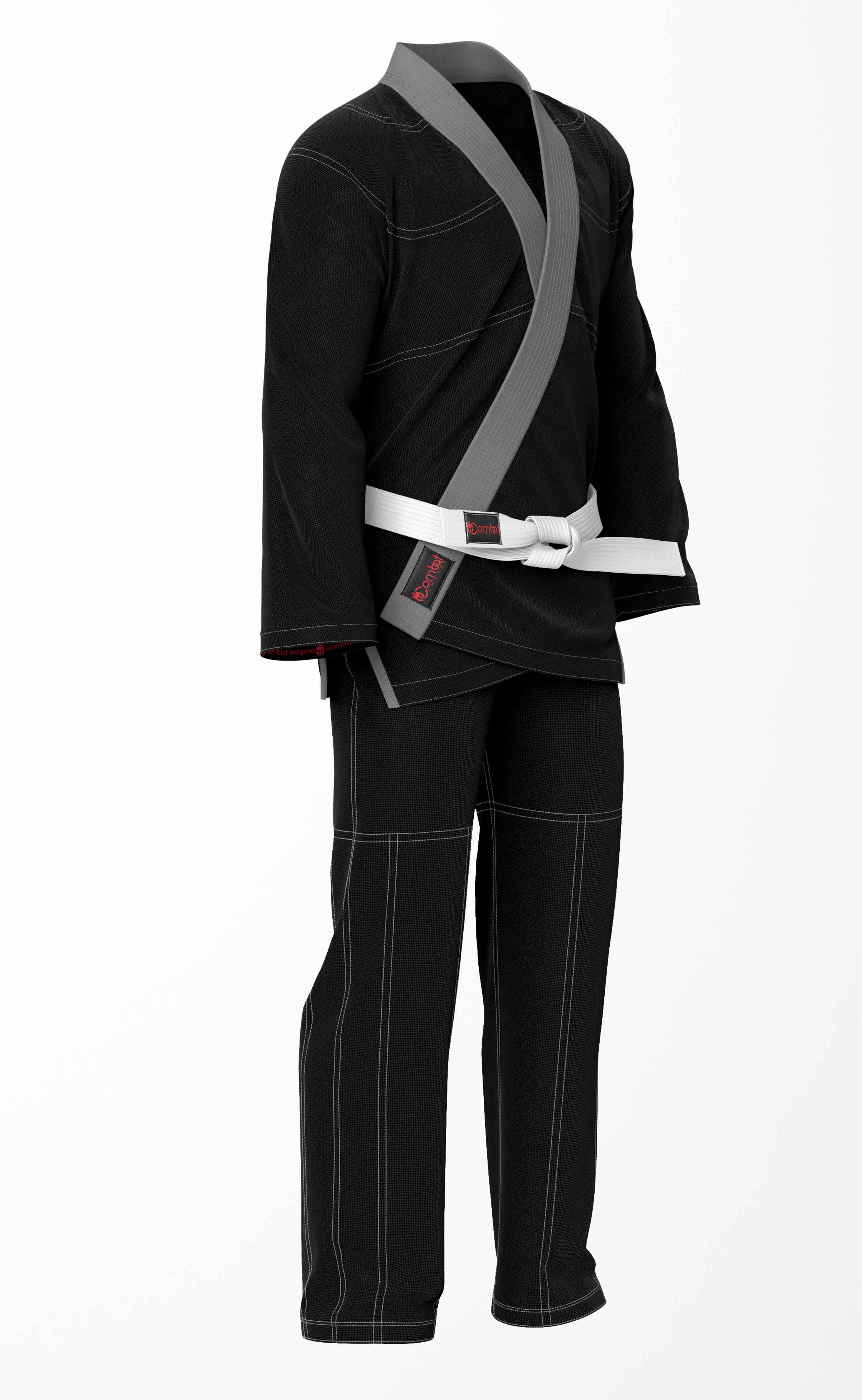 Combat Basic Black with Gray Stitching and Gray Lapel Brazilian Jiu Jitsu Gi (BJJ GI)