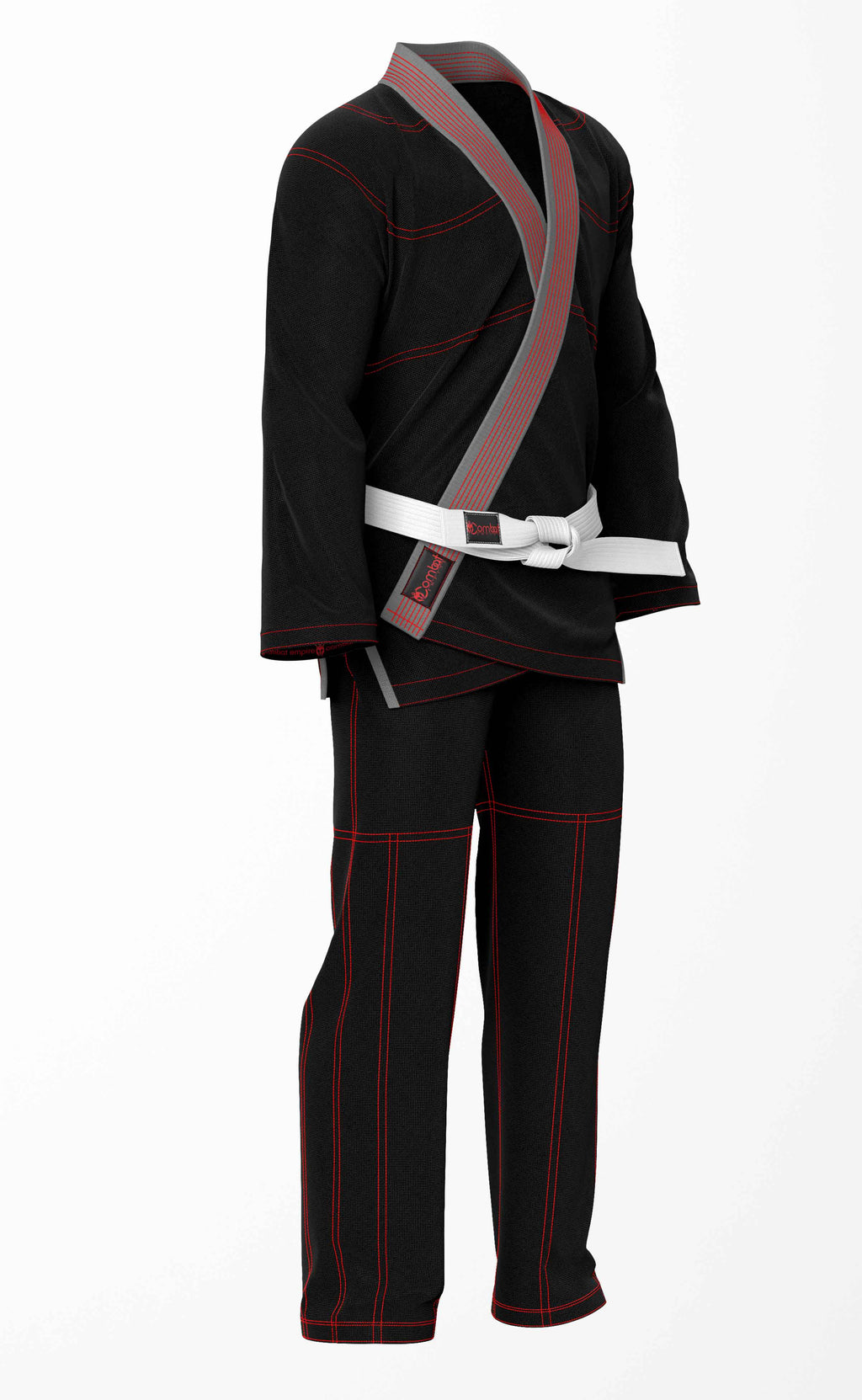 Combat Basic Black with Red Stitching and Gray Lapel Brazilian Jiu Jitsu Gi (BJJ GI)