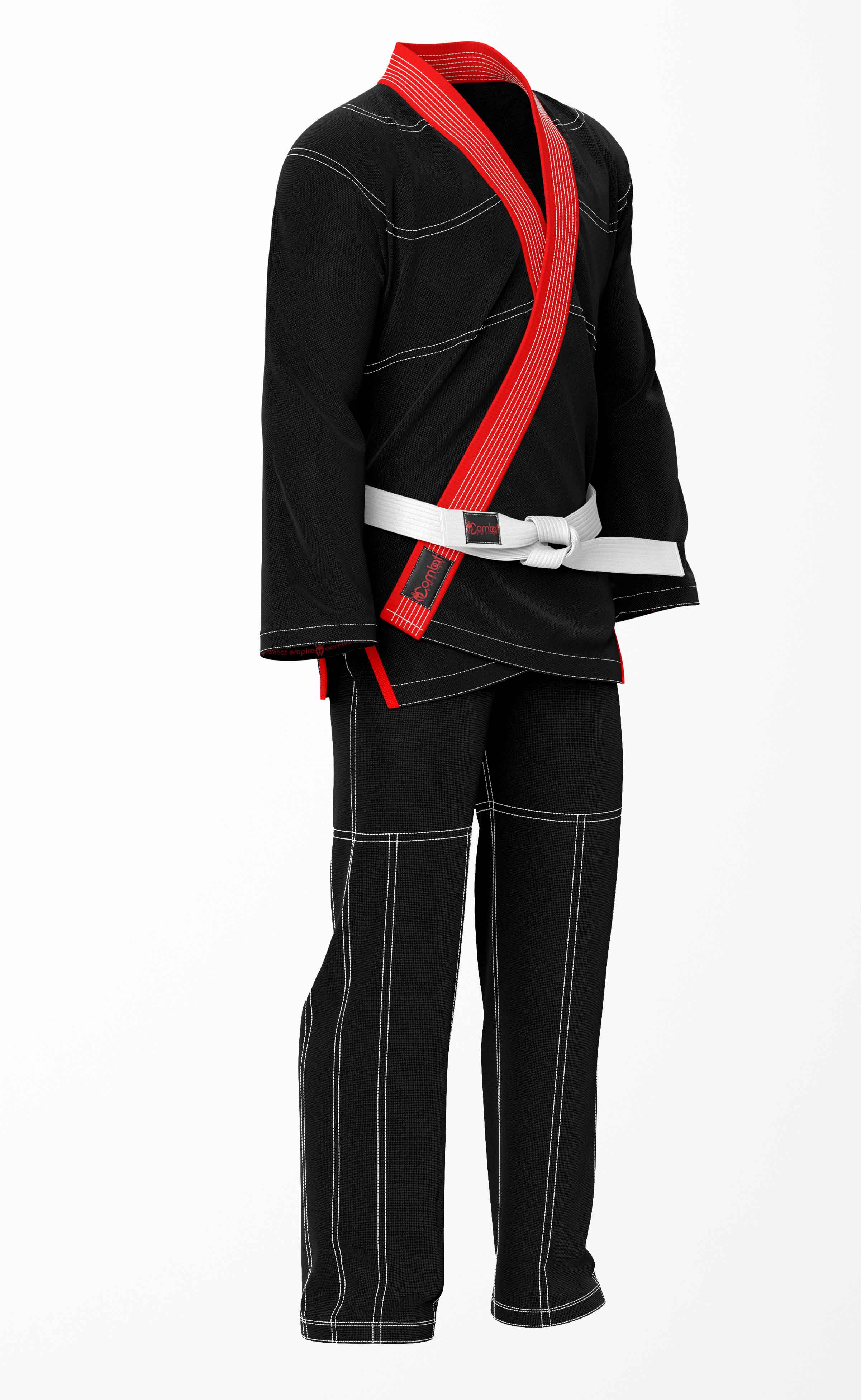 Combat Basic Black with White Stitching and Red Lapel Brazilian Jiu Jitsu Gi (BJJ GI)