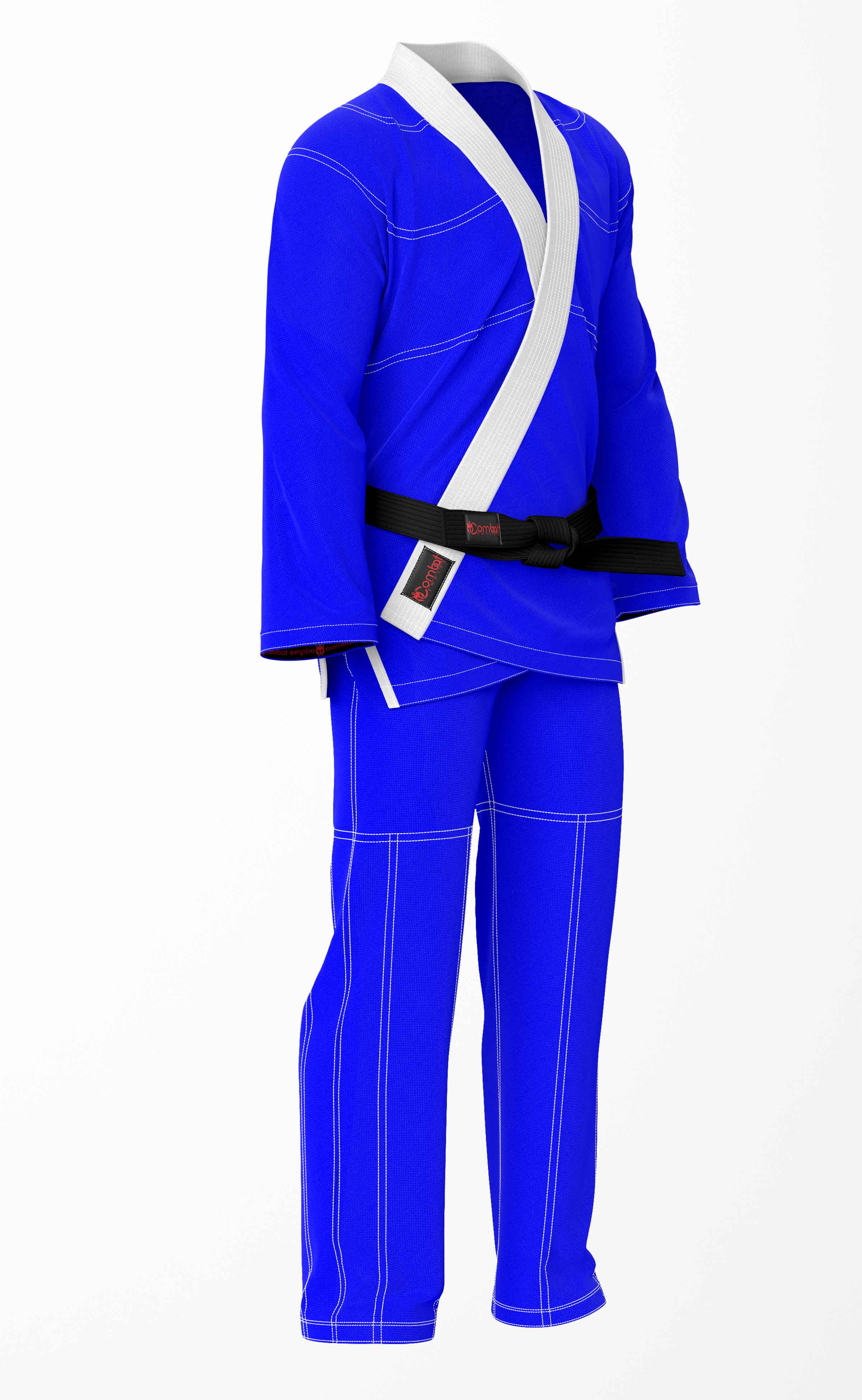 Combat Basic Blue with White Stitching and White Lapel Brazilian Jiu Jitsu Gi (BJJ GI)