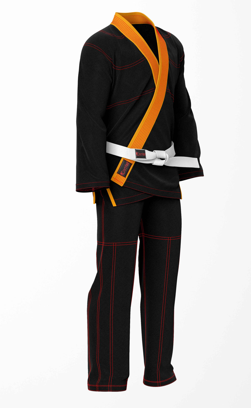 Combat Basic Black with Red Stitching and Orange Lapel Brazilian Jiu Jitsu Gi (BJJ GI)