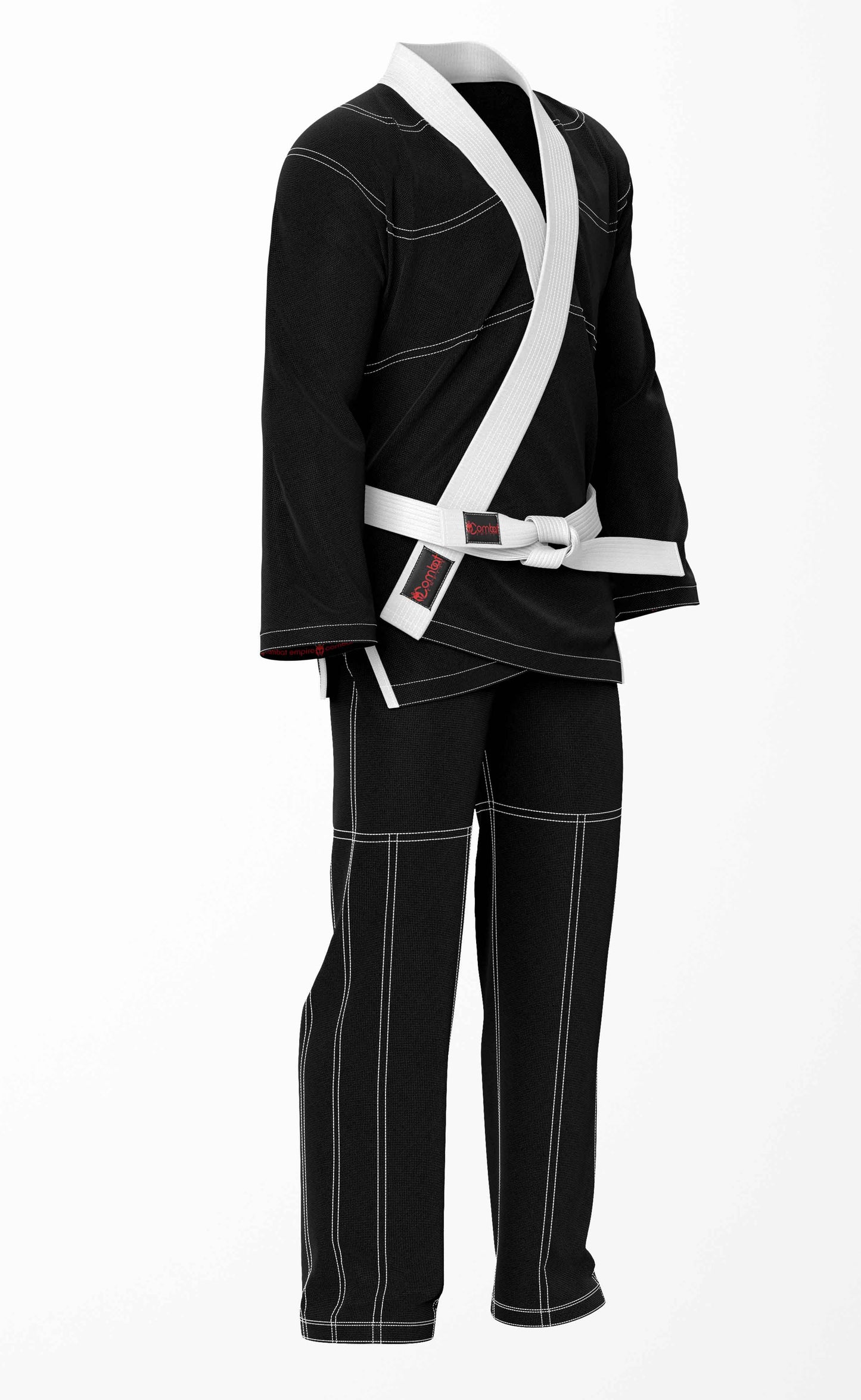 Combat Basic Black with White Stitching and White Lapel Brazilian Jiu Jitsu Gi (BJJ GI)