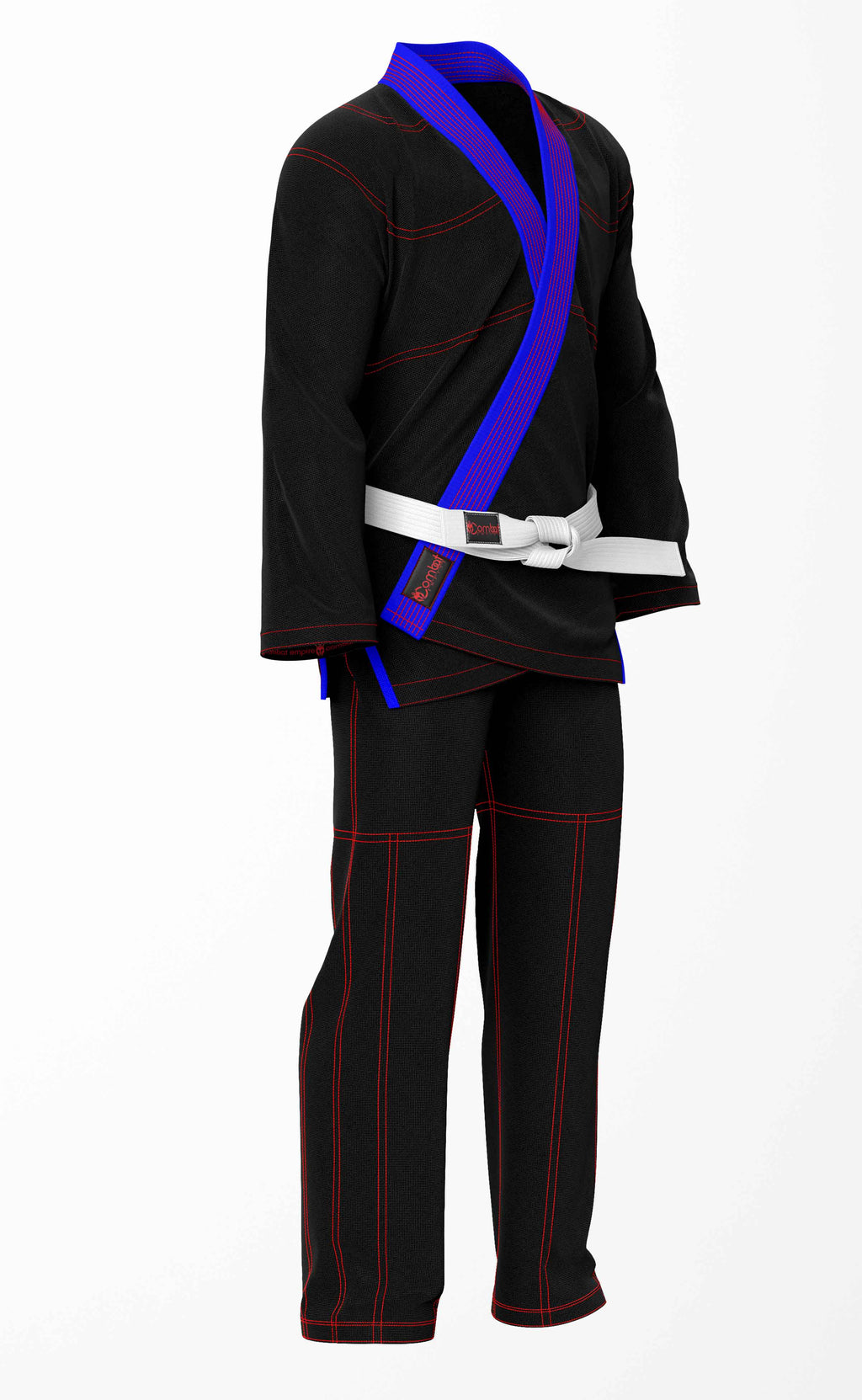 Combat Basic Black with Red Stitching and Blue Lapel Brazilian Jiu Jitsu Gi (BJJ GI)