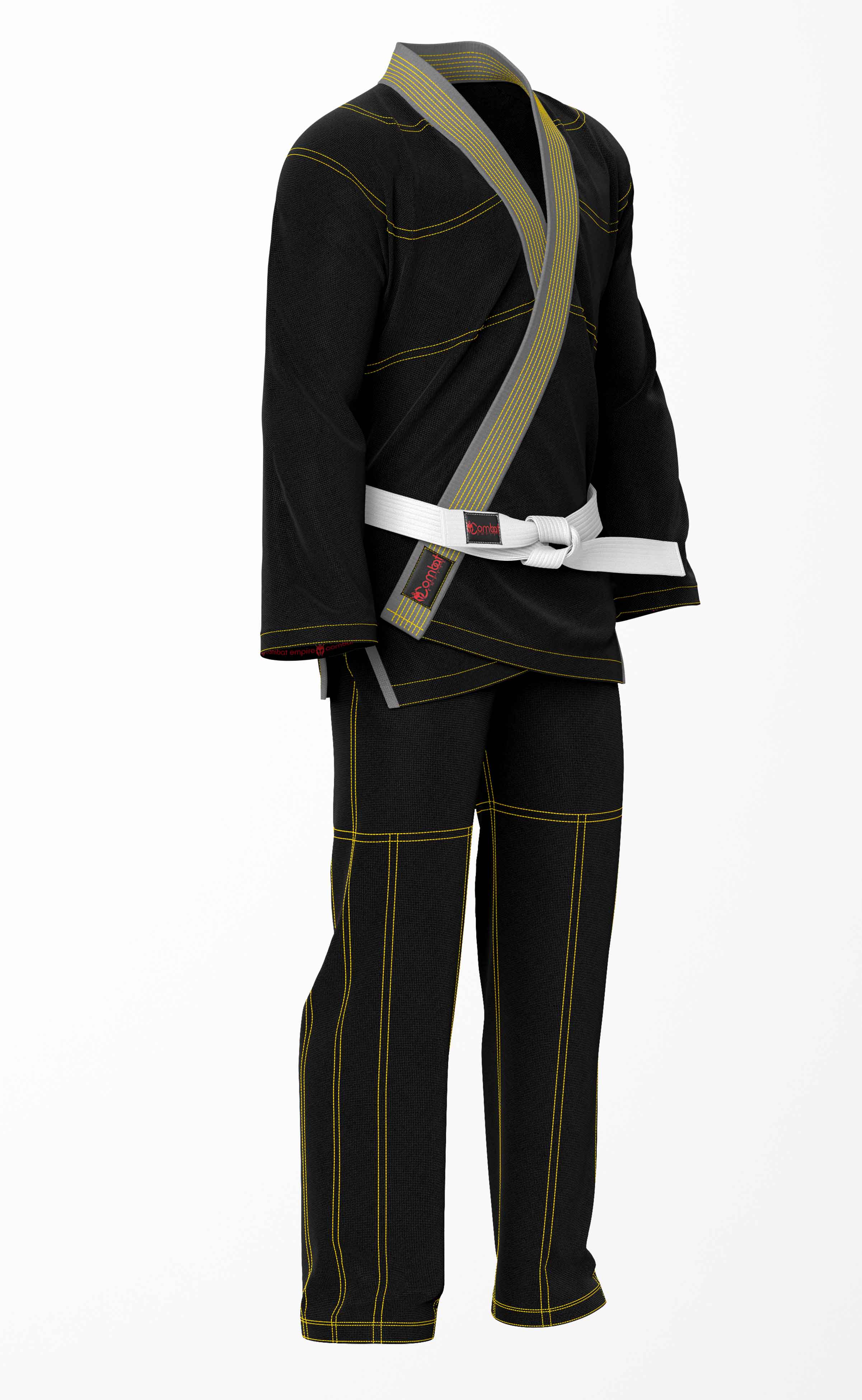 Combat Basic Black with Gold Stitching and Gray Lapel Brazilian Jiu Jitsu Gi (BJJ GI)