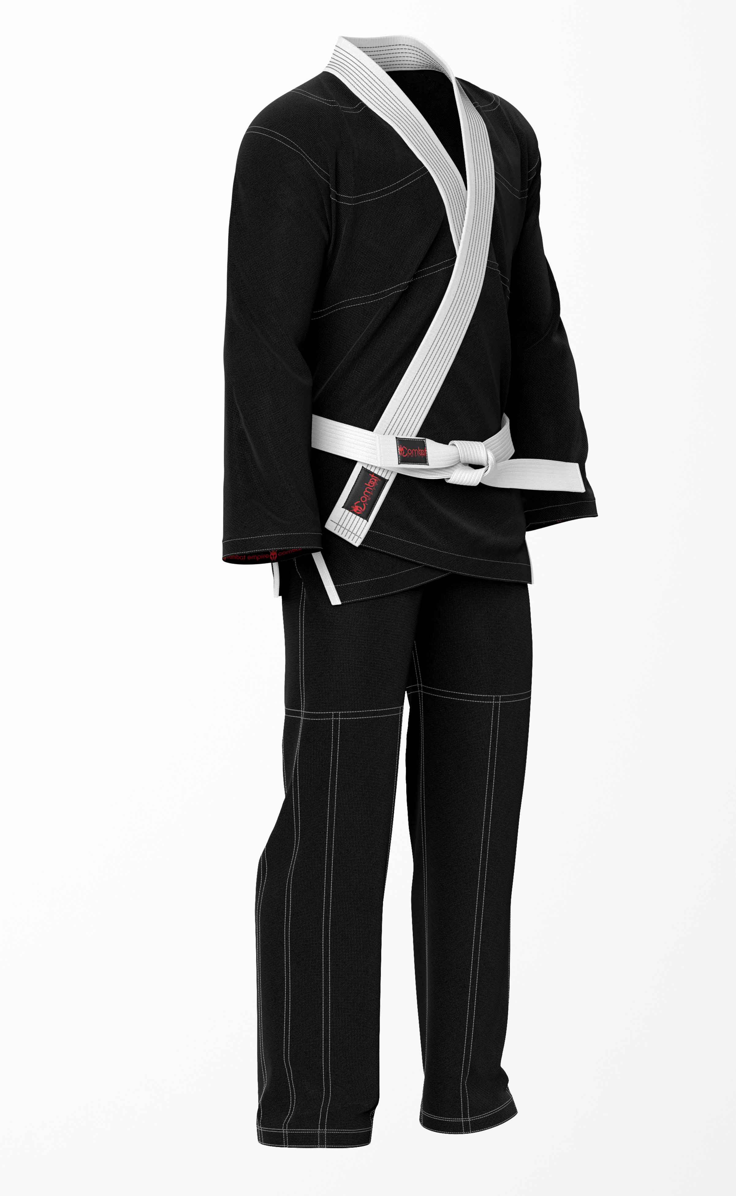 Combat Basic Black with Gray Stitching and White Lapel Brazilian Jiu Jitsu Gi (BJJ GI)